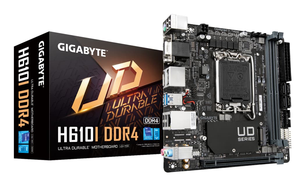 GIGABYTE H610I DDR4 Carte mère - Compatible avec processeurs Intel Core 14th CPUs, 4+1+1 Hybrid Digital VRM, up to 3200MHz DDR4, 1xPCIe 3.0 M.2, GbE LAN, USB 3.2 Gen 1