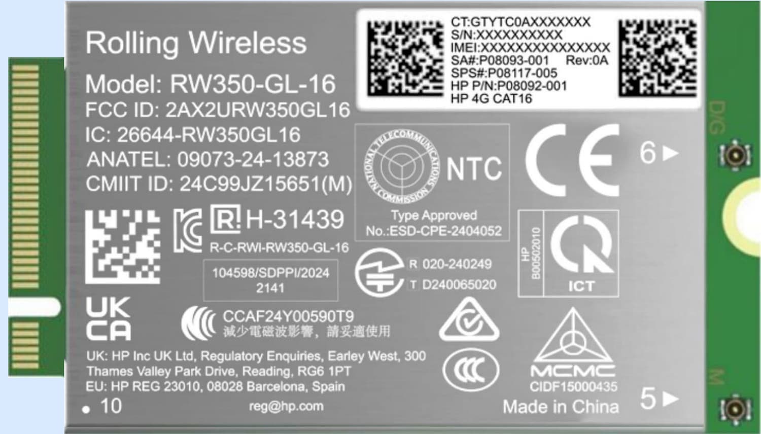HP 4G LTE-Advanced Pro Cat16 WWAN carte et adaptateur d'interfaces