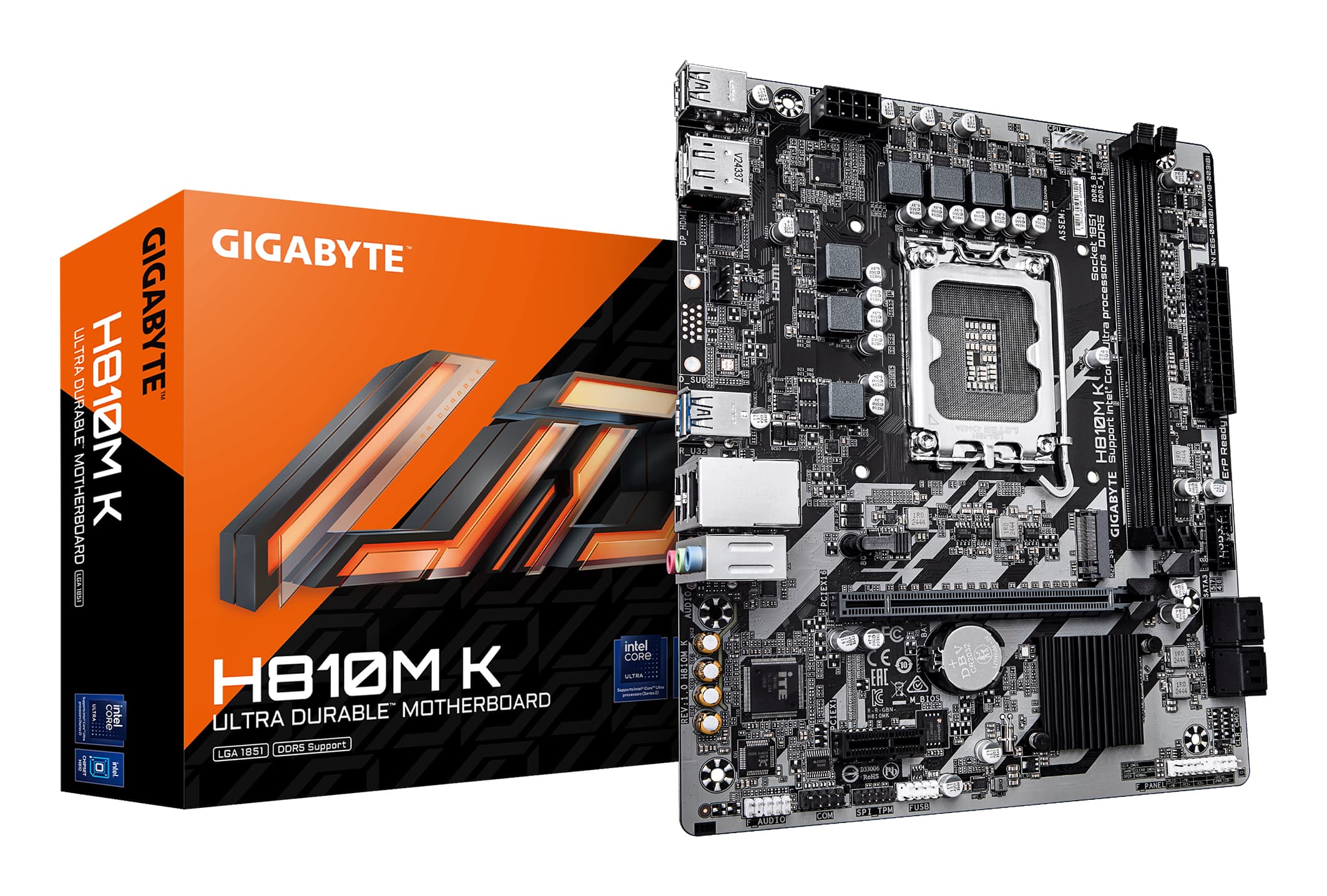 GIGABYTE H810M K Carte Mère – Processeurs Intel Core Ultra (Série 2), VRM 3+1+2 phases, jusqu'à 6400 MHz DDR5, 1 x M.2 PCIe 4.0, LAN 1 GbE, USB 3.2 Gen 1
