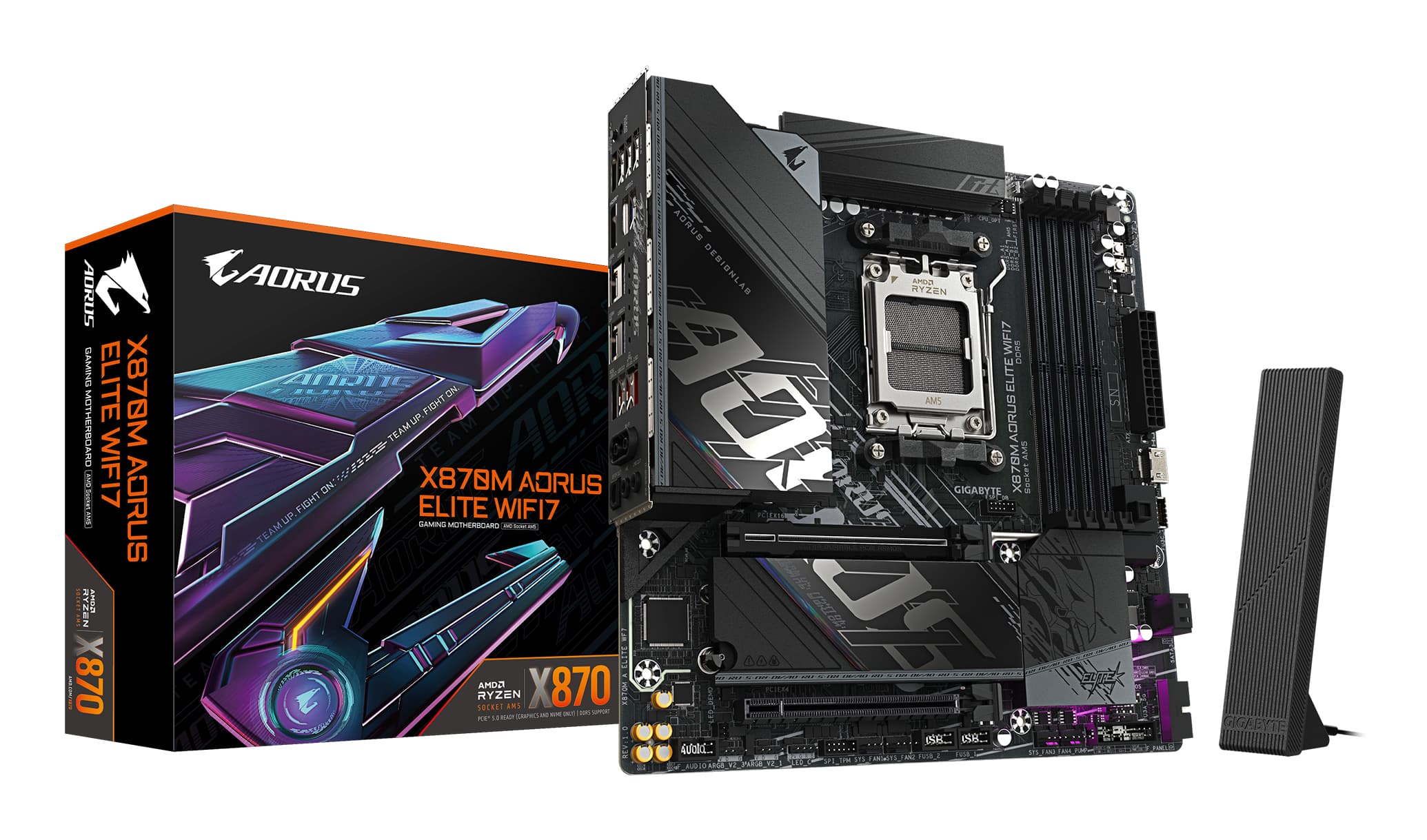 GIGABYTE X870M AORUS ELITE WIFI7 Carte Mère – Compatible avec les processeurs AMD Ryzen 9000, VRM numérique 14+2+2 phases, jusqu'à 8200 MHz DDR5 (OC), 1 x PCIe 5.0 + 1 x PCIe 4.0, Wi-Fi 7, LAN 2.5 GbE, USB 4