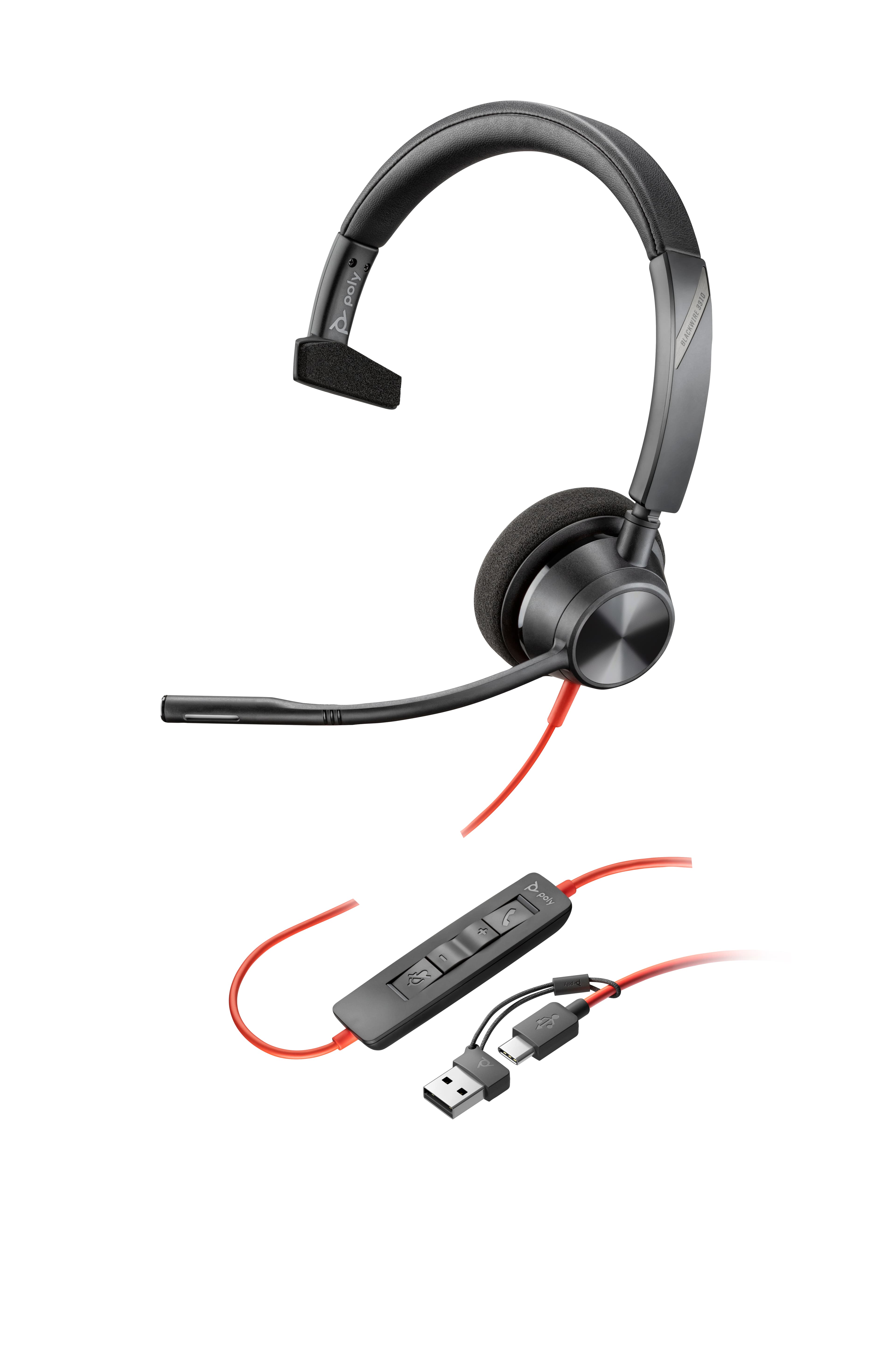 HP Poly Micro-casque Poly Blackwire 3310 monaural USB-C + adaptateur USB-C/A