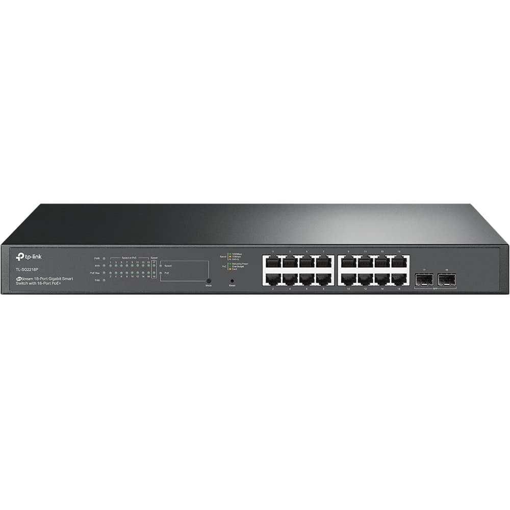 TP-Link JetStream TL-SG2218P commutateur réseau Géré L2/L2+ Gigabit Ethernet (10/100/1000) Connexion Ethernet, supportant l'alimentation via ce port (PoE) 1U Noir