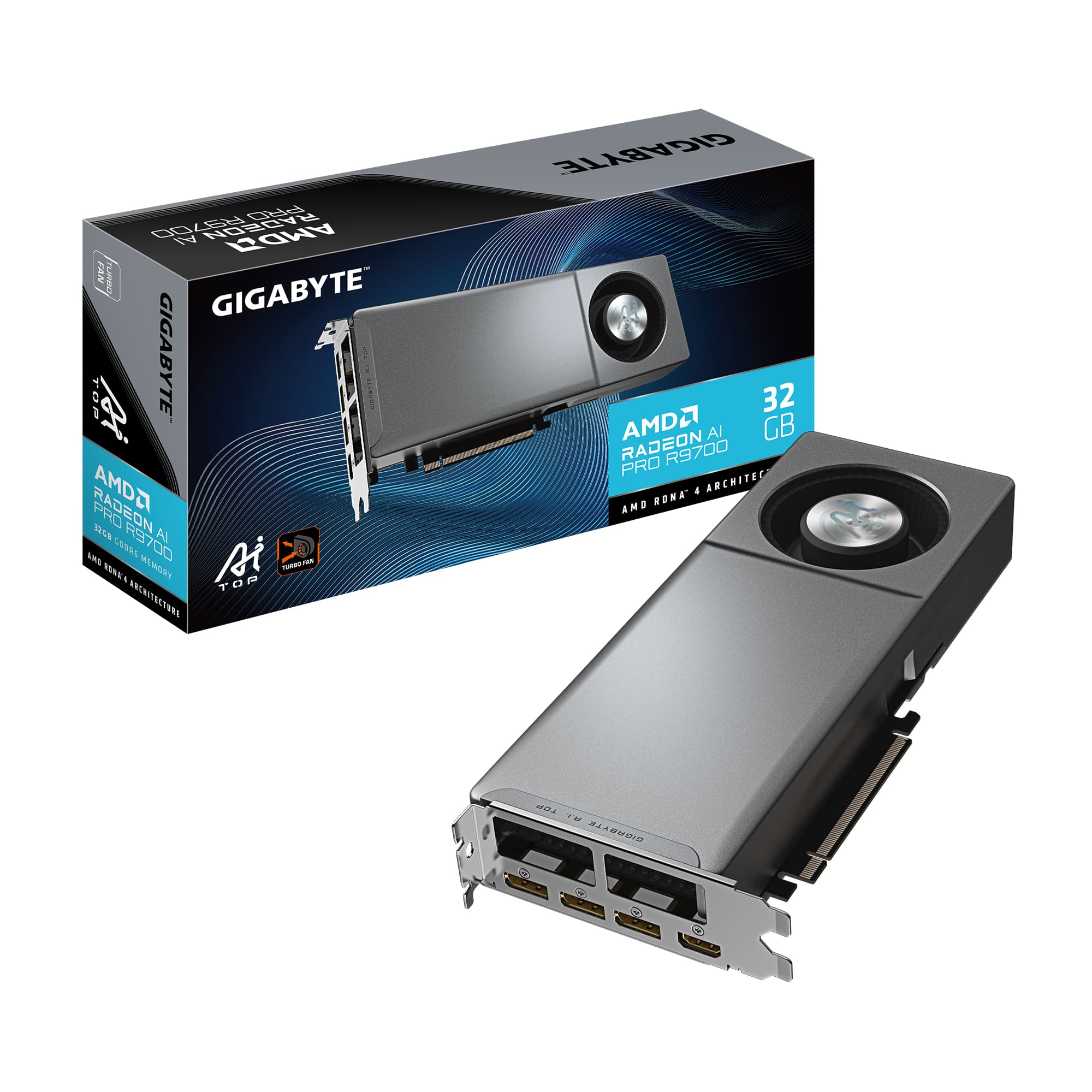 GIGABYTE Radeon AI PRO R9700 AI TOP 32G Carte Graphique – 32 Go GDDR6, 256 bits, PCI-E 5.0, 2920 MHz Fréquence du processeur, 3 x DisplayPort, 1 x HDMI, GV-R9700AI TOP-32GD