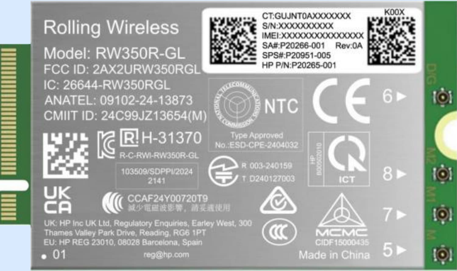 HP 4G LTE-Advanced Pro Cat19 WWAN carte et adaptateur d'interfaces Interne