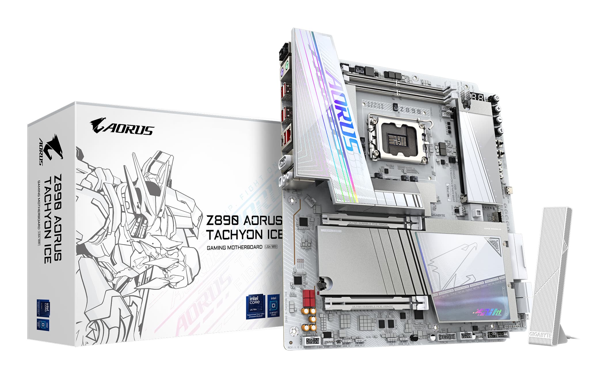 GIGABYTE Z890 AORUS TACHYON ICE Carte Mère – Processeurs Intel Core Ultra (série 2), VRM 18+1+2 phases, jusqu’à 9500 MHz DDR5 (O.C), 1 x PCIe 5.0 + 3 x PCIe 4.0, Wi-Fi 7, LAN 5 GbE, USB 3.2 Gen 2x2