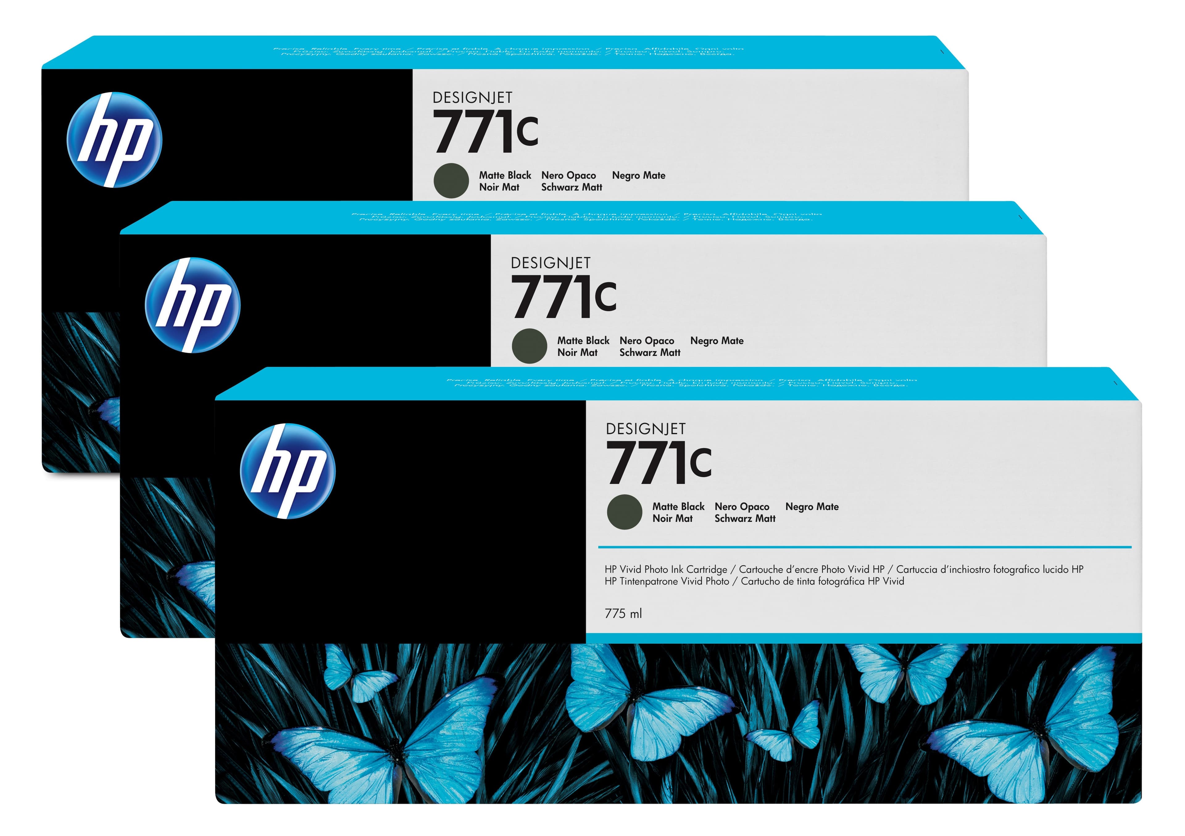 HP 771C pack de 3 cartouches d'encre DesignJet noir mat, 775 ml
