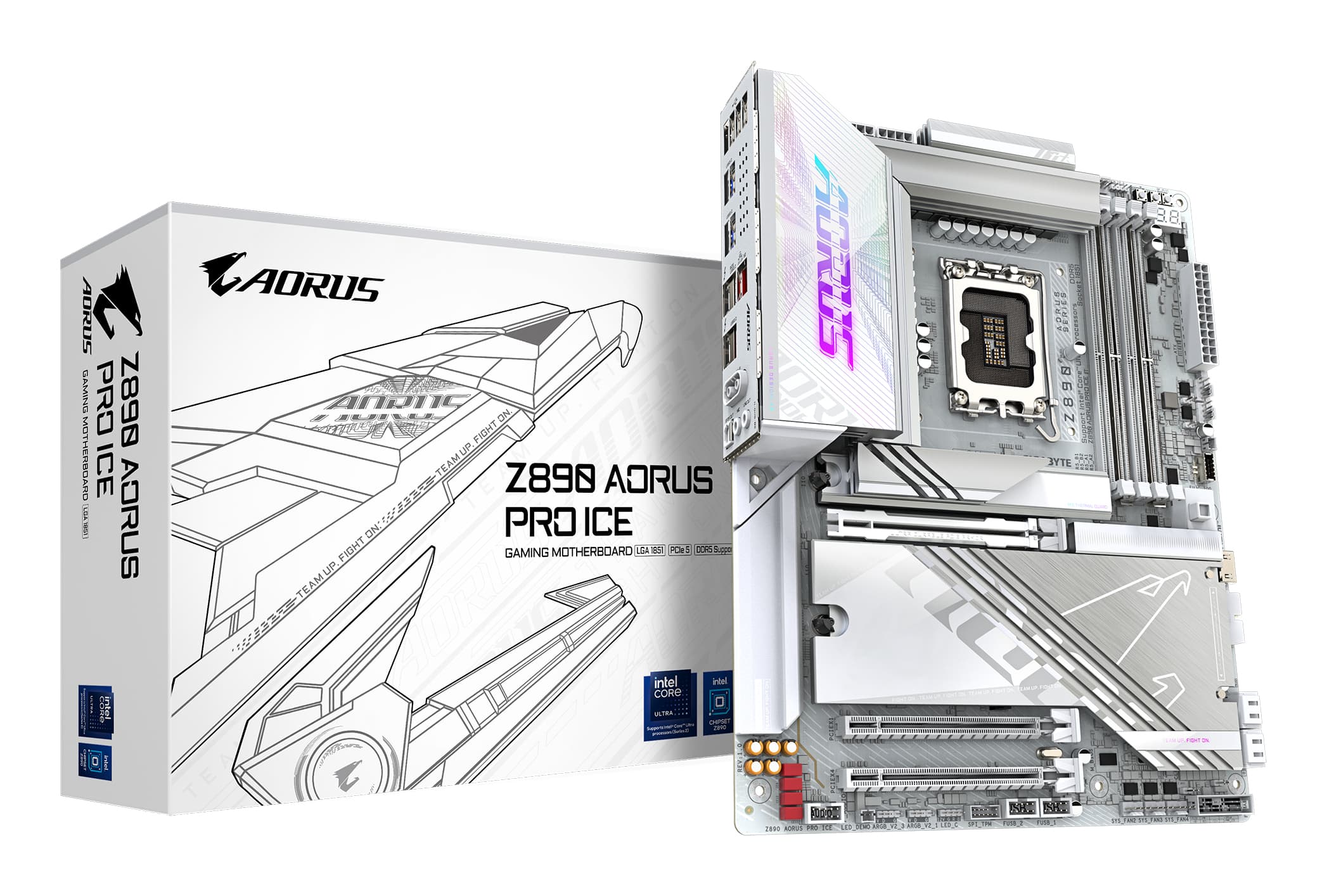 GIGABYTE Carte mère Z890 AORUS PRO ICE - Prend en charge les processeurs Intel Core Ultra (Série 2), VRM à 16+1+2 phases, jusqu'à 9500MHz DDR5 (OC), 1xPCIe 5.0 + 4xPCIe 4.0, Wi-Fi 7, LAN 5GbE, Thunderbolt 4