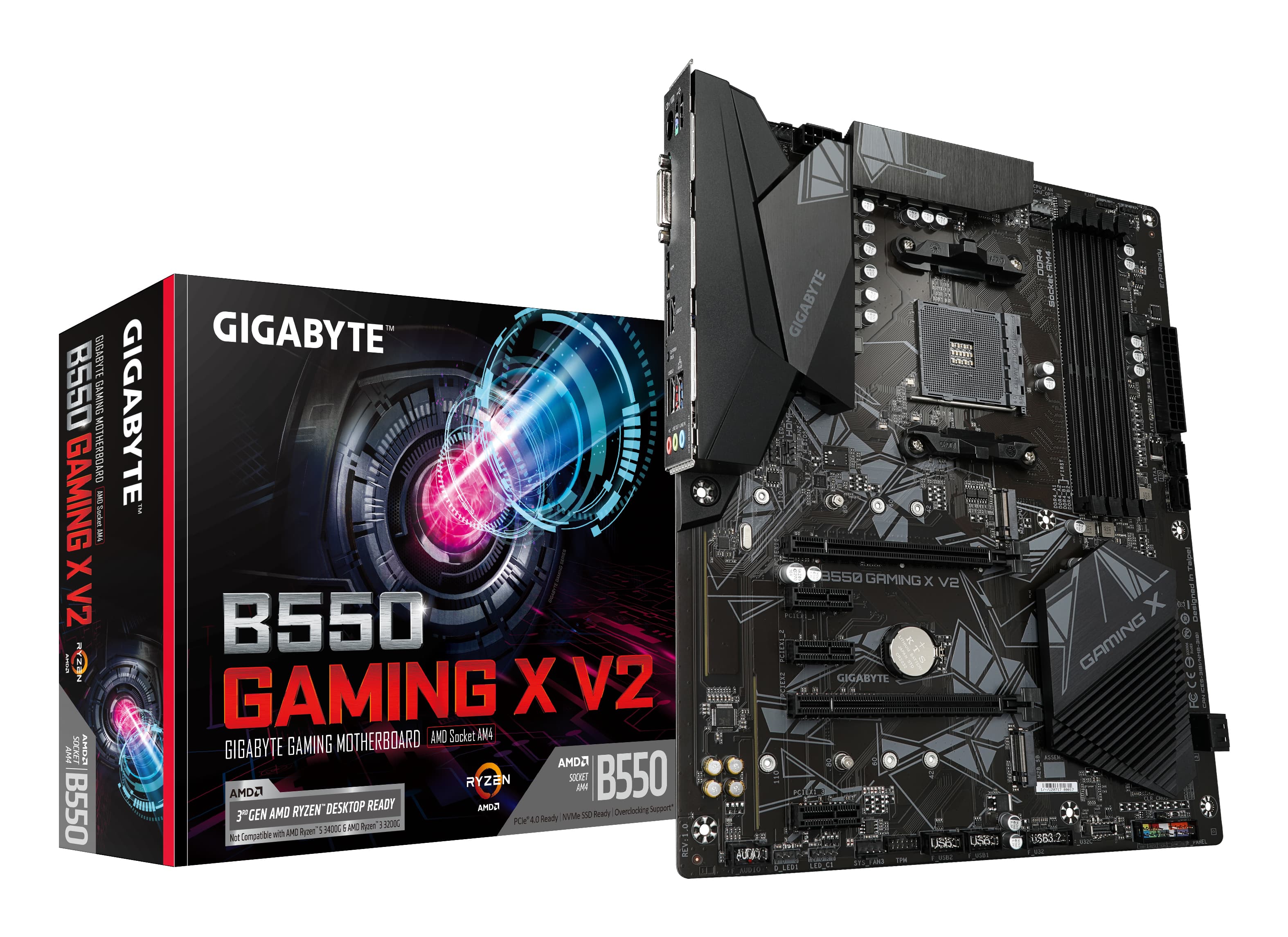 GIGABYTE B550 Gaming X V2 Carte mère - Processeurs AMD Ryzen 5000, VRM 10+3 phases, jusqu'à 4733 MHz DDR4, 1xPCIe 4.0 + 1xPCIe 3.0 M.2, LAN 1GbE, USB 3.2 Gen 2