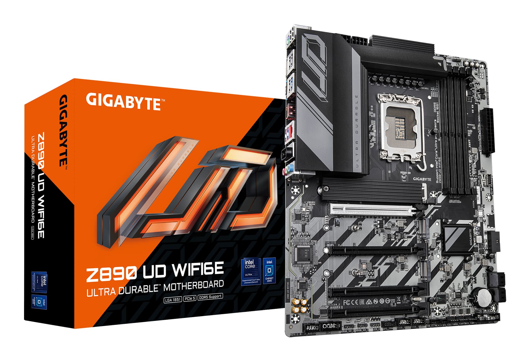 GIGABYTE Carte mère Z890 UD WIFI6E - Prend en charge les processeurs Intel Core Ultra (Série 2), VRM à 12+1+2 phases, jusqu'à 8800MHz DDR5 (OC), 1xPCIe 5.0 + 2xPCIe 4.0, Wi-Fi 6E, LAN 2.5GbE, USB 4