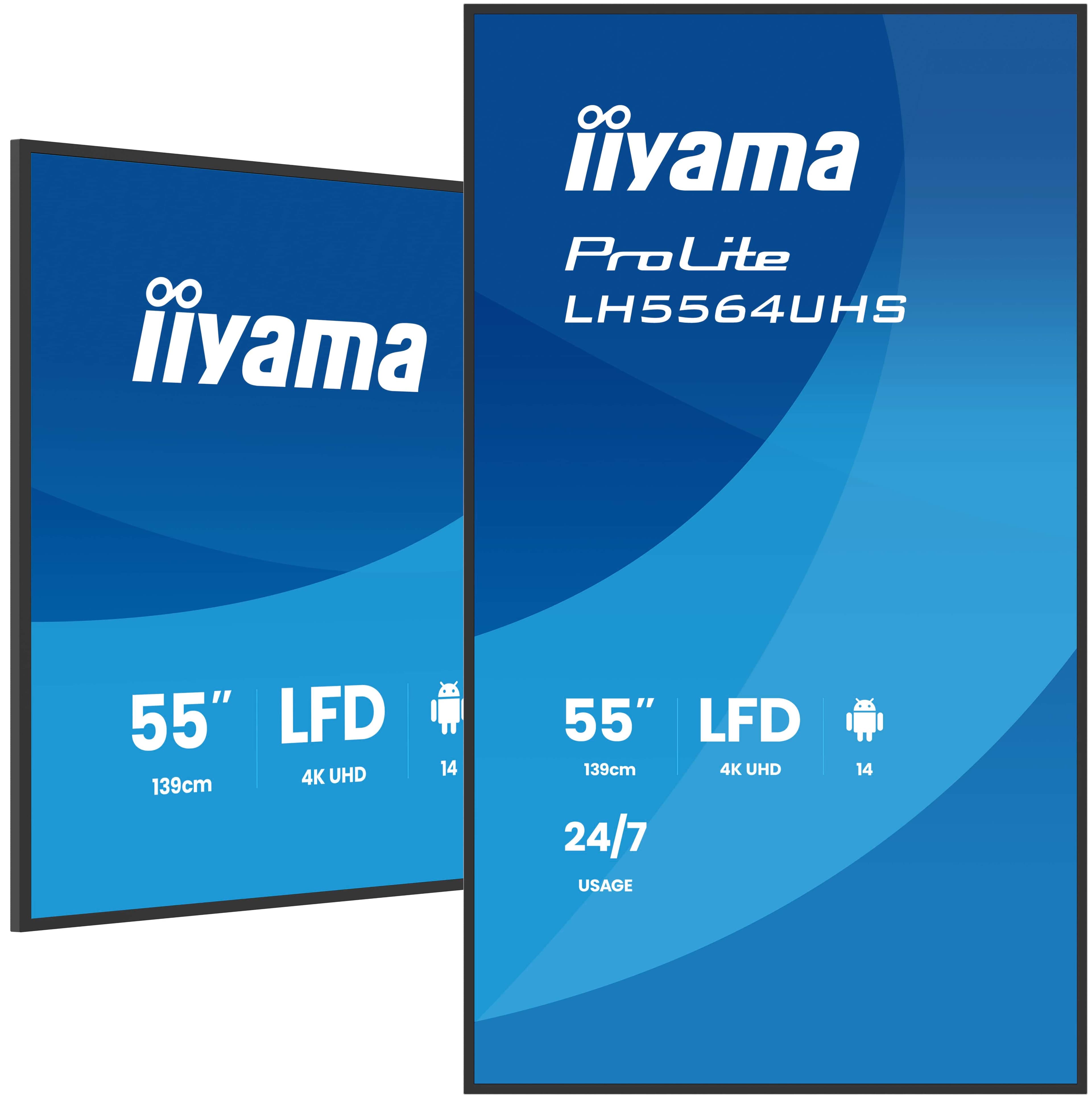 iiyama LH5564UHS-B1AG Écran d'affichage dynamique Écran plat de signalisation numérique 139,7 cm (55") Wifi 500 cd/m² 4K Ultra HD Noir Intégré dans le processeur Android 24/7