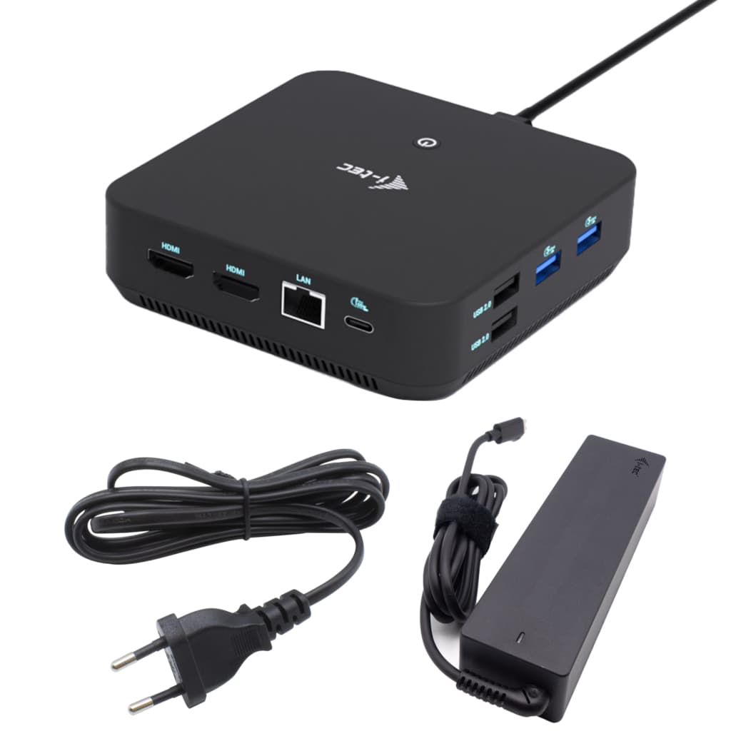 i-tec USB-C DP Dual HDMI Docking Station with Power Delivery 100 W + Universal Charger 100W Avec fil USB 3.2 Gen 2 (3.1 Gen 2) Type-C Noir