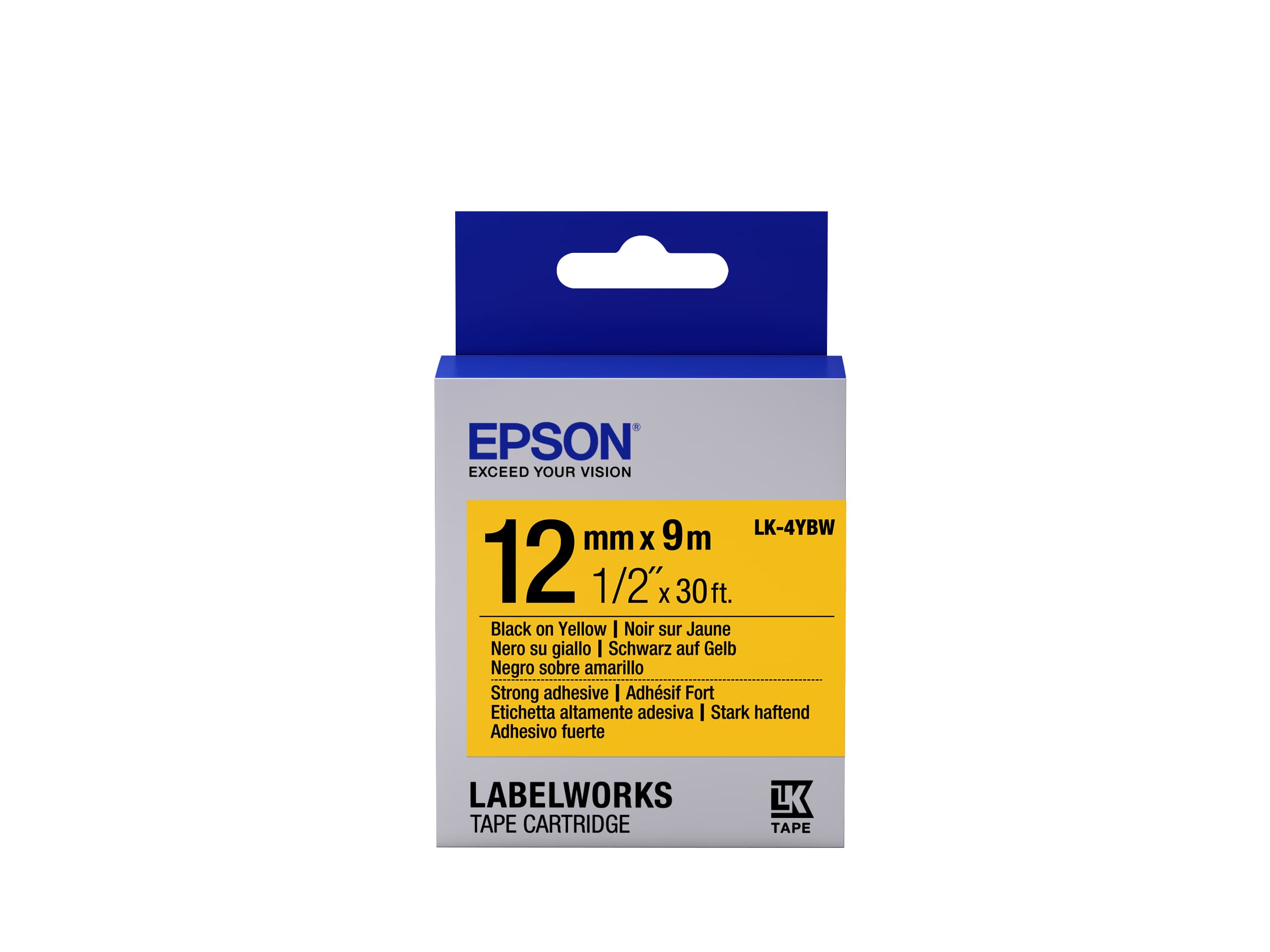 Epson LK-4YBW - Adhésif Fort - Noir sur Jaune- 12mmx9m