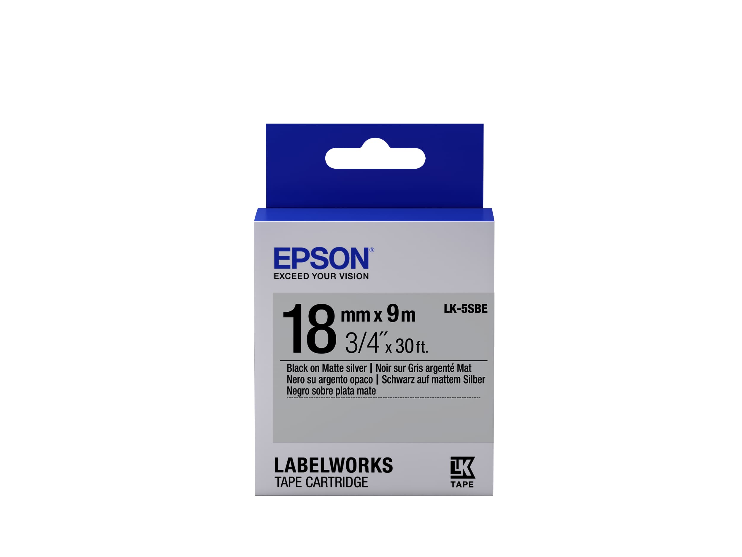 Epson LK-5SBE - Mat - Noir sur Argent Mat - 18mmx9m