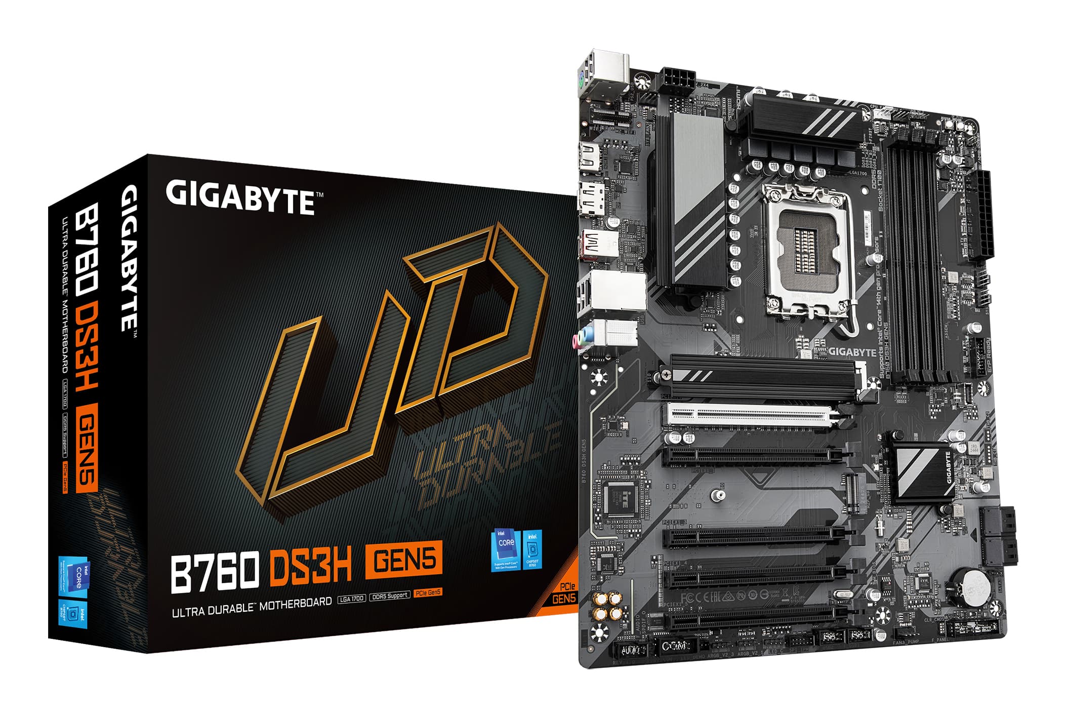 GIGABYTE B760 DS3H GEN5 Carte Mère – Compatible avec les processeurs Intel Core 14e génération, VRM numérique 8+2+1 phases, jusqu’à 5600 MHz DDR5, 2 x M.2 PCIe 4.0, LAN 1 GbE, USB 3.2 Gen 2x2