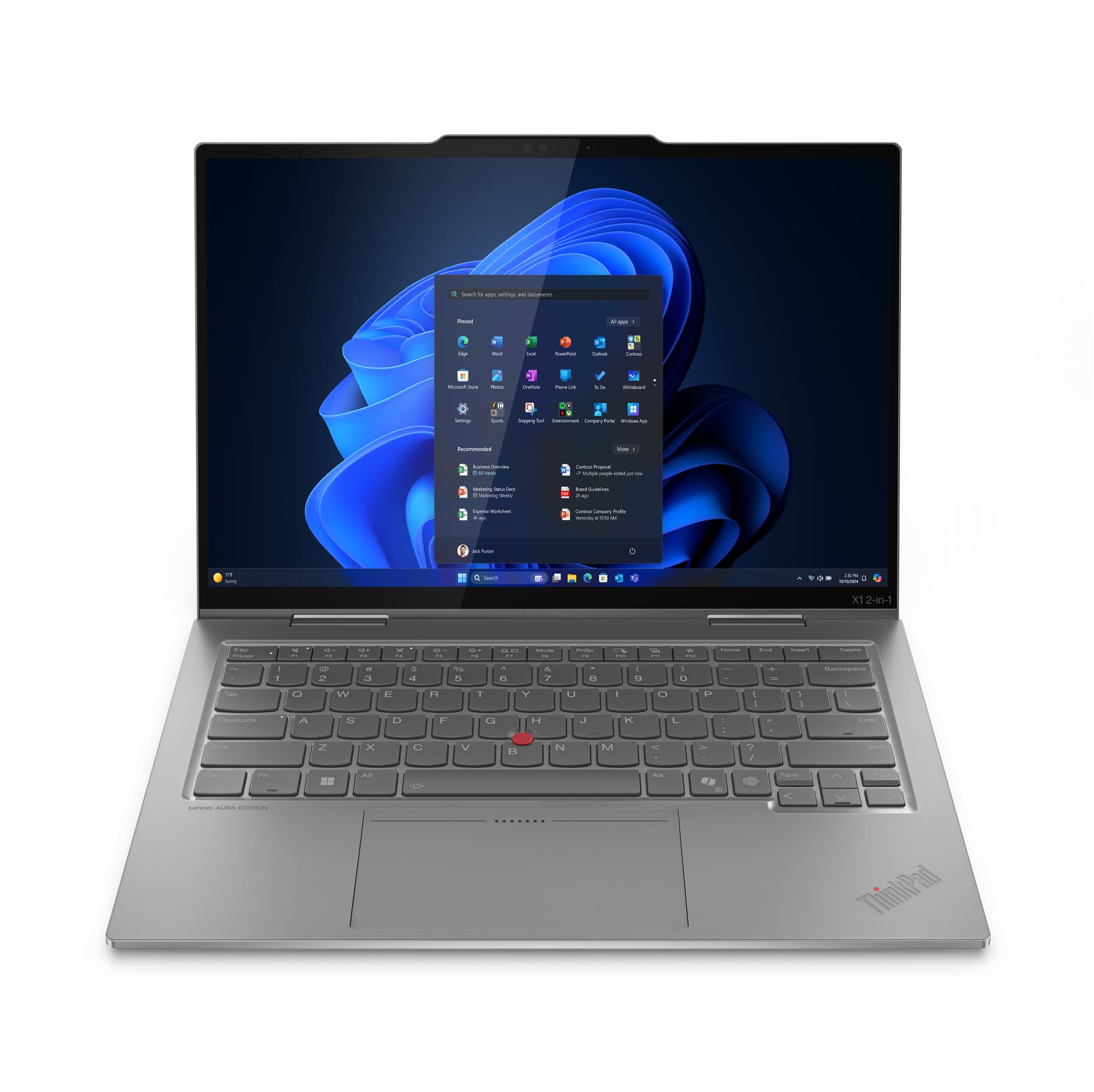 Lenovo ThinkPad X1 2-in-1 Gen 10 Aura Edition Intel Core Ultra 5 225U Hybride (2-en-1) 35,6 cm (14") Écran tactile WUXGA 16 Go LPDDR5x-SDRAM 512 Go SSD Wi-Fi 6E (802.11ax) Windows 11 Pro Français Gris