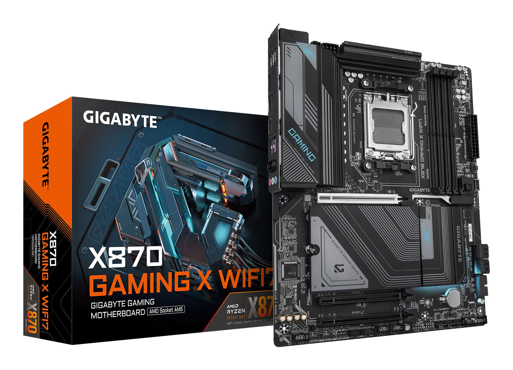 GIGABYTE X870 GAMING X WIFI7 Carte Mère - Prend en charge les processeurs AMD Ryzen 9000, 16+2+2 phases VRM, jusqu'à 8000MHz DDR5 (OC), 1xPCIe 5.0 + 2xPCIe 4.0, Wi-Fi 7, LAN 2,5GbE, USB 4