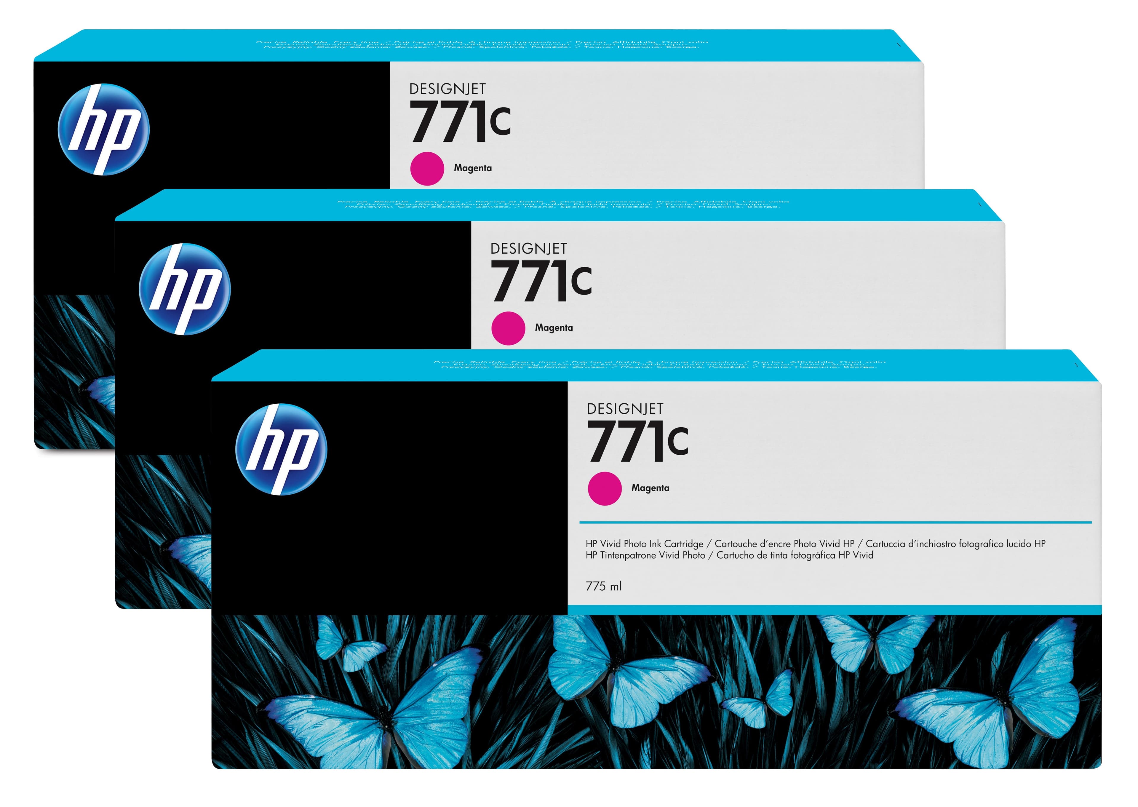 HP 771C pack de 3 cartouches d'encre DesignJet magenta, 775 ml