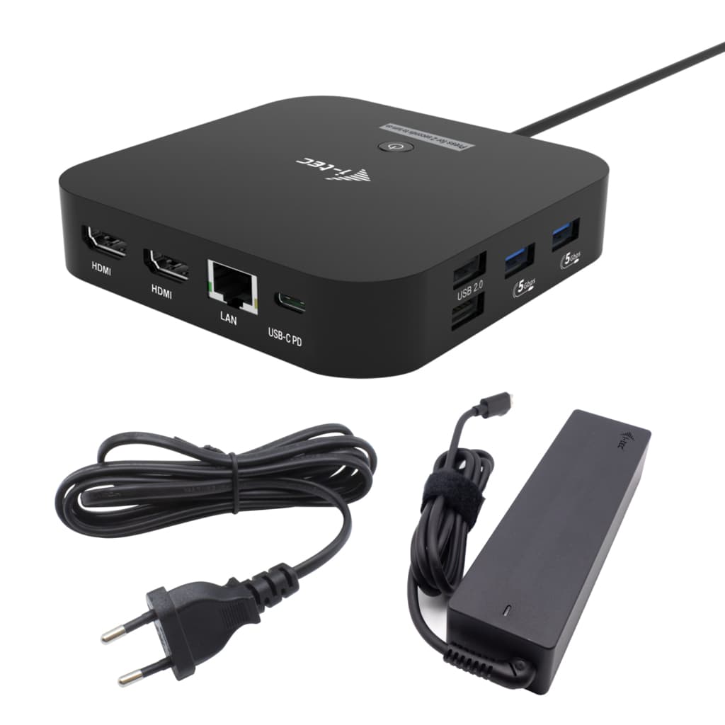 i-tec USB-C Dual HDMI Docking Station with Power Delivery 100 W + Universal Charger 100W Avec fil USB 3.2 Gen 2 (3.1 Gen 2) Type-C Noir