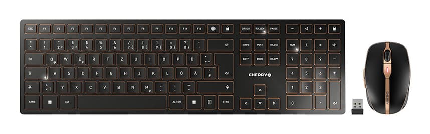 CHERRY DW 9100 SLIM clavier Souris incluse Universel RF sans fil + Bluetooth QWERTZ Allemand Noir