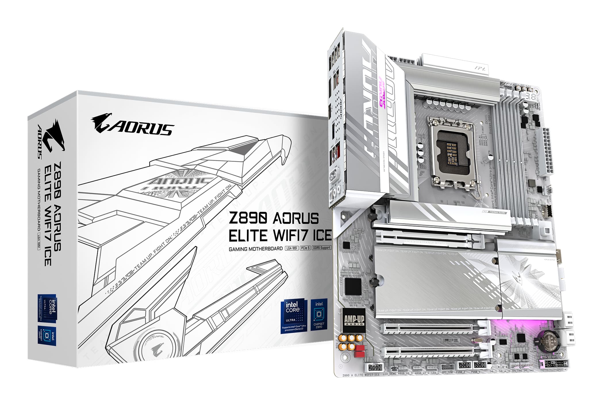 GIGABYTE Carte mère Z890 AORUS ELITE WIFI7 ICE - Prend en charge les processeurs Intel Core Ultra (Série 2), VRM à 16+1+2 phases, jusqu'à 8800MHz DDR5 (OC), 1xPCIe 5.0 + 3xPCIe 4.0, Wi-Fi 7, LAN 2.5GbE, Thunderbolt 4