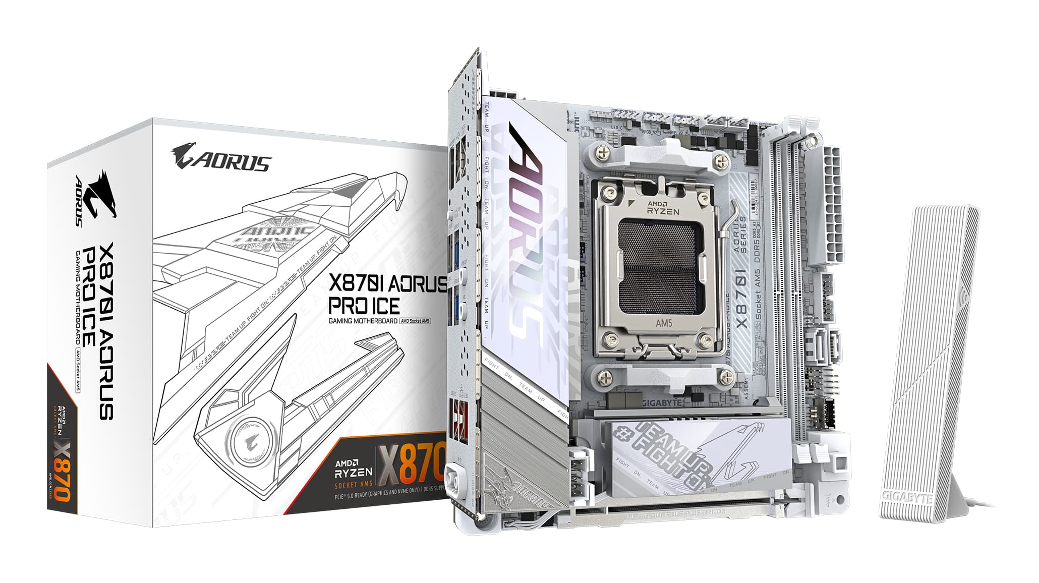 GIGABYTE X870I AORUS PRO ICE Carte mère - Compatible avec les processeurs AMD Ryzen série 9000, VRM 8+2+1 phases, jusqu'à 8400 MHz DDR5 (OC), 1xPCIe 5.0 M.2 + 1xPCIe 4.0 M.2, WI-FI 7, LAN 2,5 GbE, USB 4
