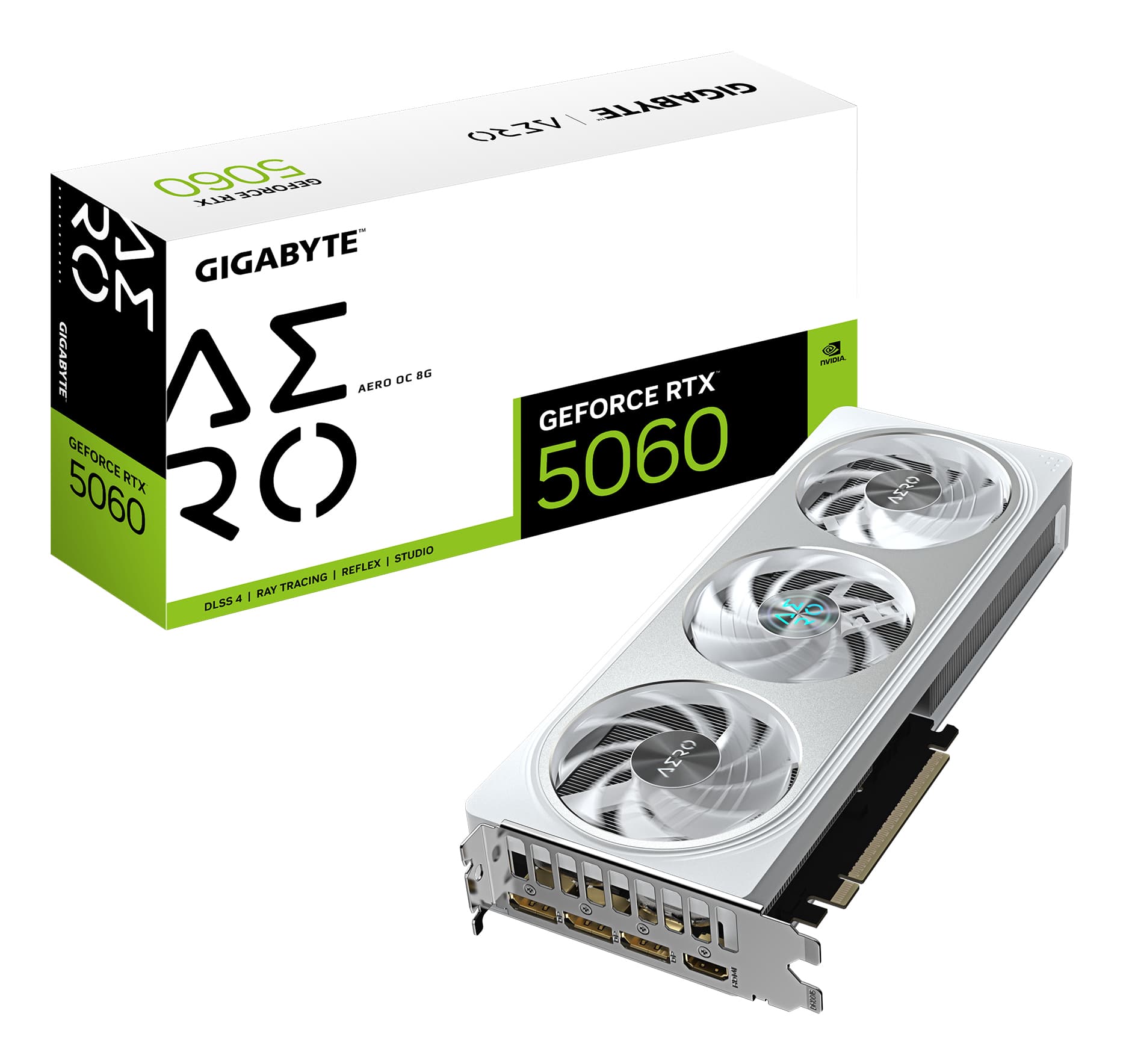 GIGABYTE GeForce RTX 5060 AERO OC 8G Carte Graphique - 8GB GDDR7, 128bit, PCI-E 5.0, 2595 MHz Fréquence du cœur, 3 x DisplayPort, 1 x HDMI, GV-N5060AERO OC-8GD