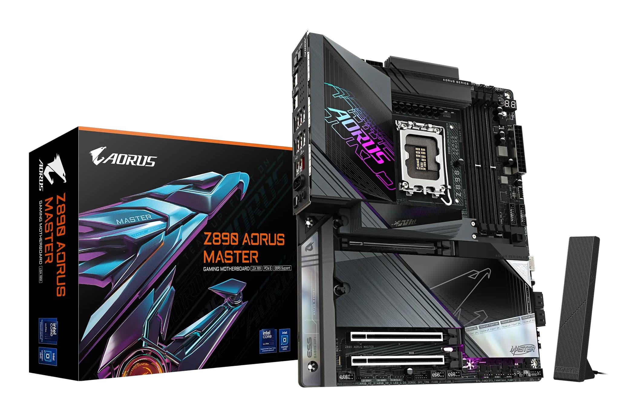GIGABYTE Carte mère Z890 AORUS MASTER - Prend en charge les processeurs Intel Core Ultra (Série 2), VRM à 18+1+2 phases, jusqu'à 9500MHz DDR5 (OC), 2xPCIe 5.0 + 3xPCIe 4.0, Wi-Fi 7, LAN 10GbE, Thunderbolt 4