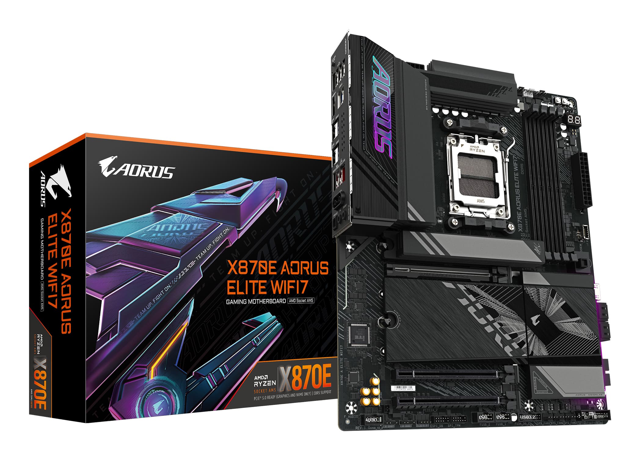 GIGABYTE X870E AORUS ELITE WIFI7 Carte Mère - Prend en charge les processeurs AMD Ryzen 9000, 16+2+2 phases VRM numérique, jusqu'à 8000Hz DDR5 (OC), 3xPCIe 5.0 + 1xPCIe 4.0, Wi-Fi 7, LAN 2,5GbE, USB 4
