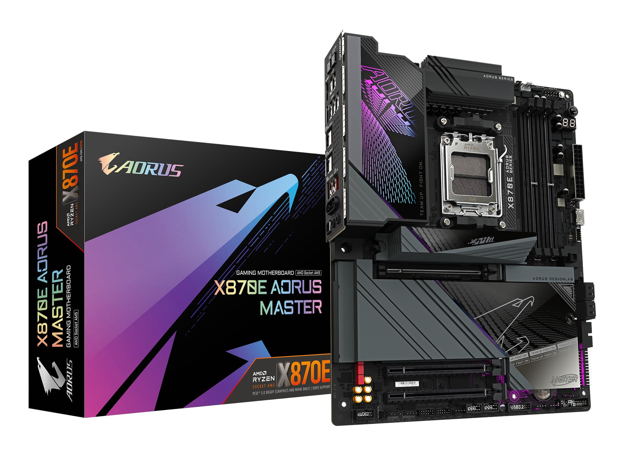 GIGABYTE X870E AORUS MASTER Carte Mère - Prend en charge les processeurs AMD Ryzen 9000, 16+2+2 phases VRM numérique, jusqu'à 8600MHz DDR5 (OC), 3xPCIe 5.0 + 1xPCIe 4.0, Wi-Fi 7, LAN 5GbE, USB 4