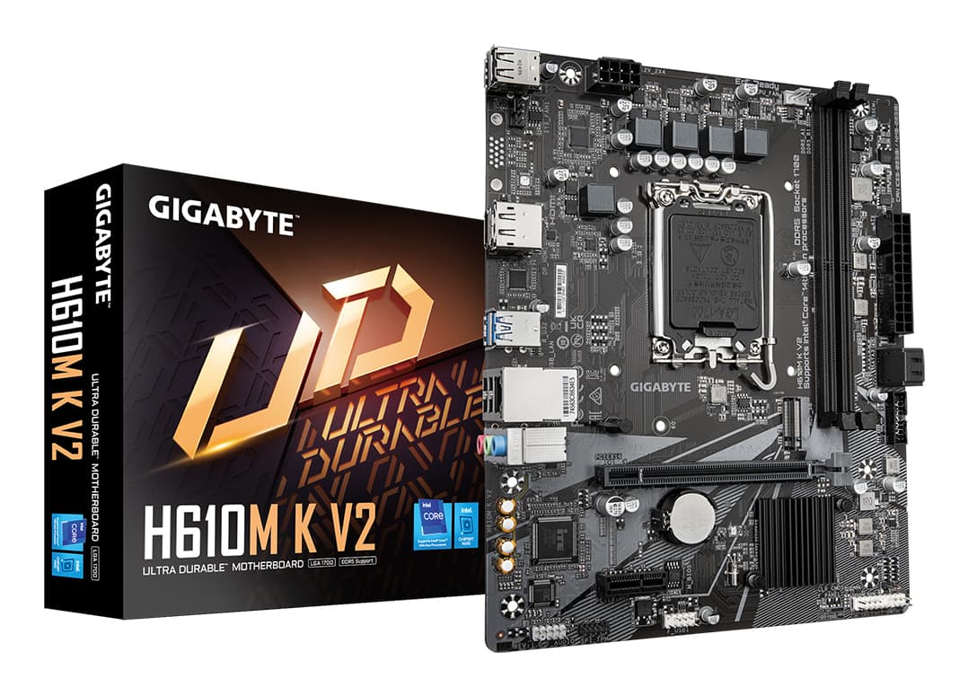 GIGABYTE H610M K V2 Carte mère - Processeurs Intel Core 14ᵉ génération, jusqu'à 5600 MHz DDR5, 1xPCIe 3.0 M.2, LAN 1GbE, USB 3.2 Gen 1