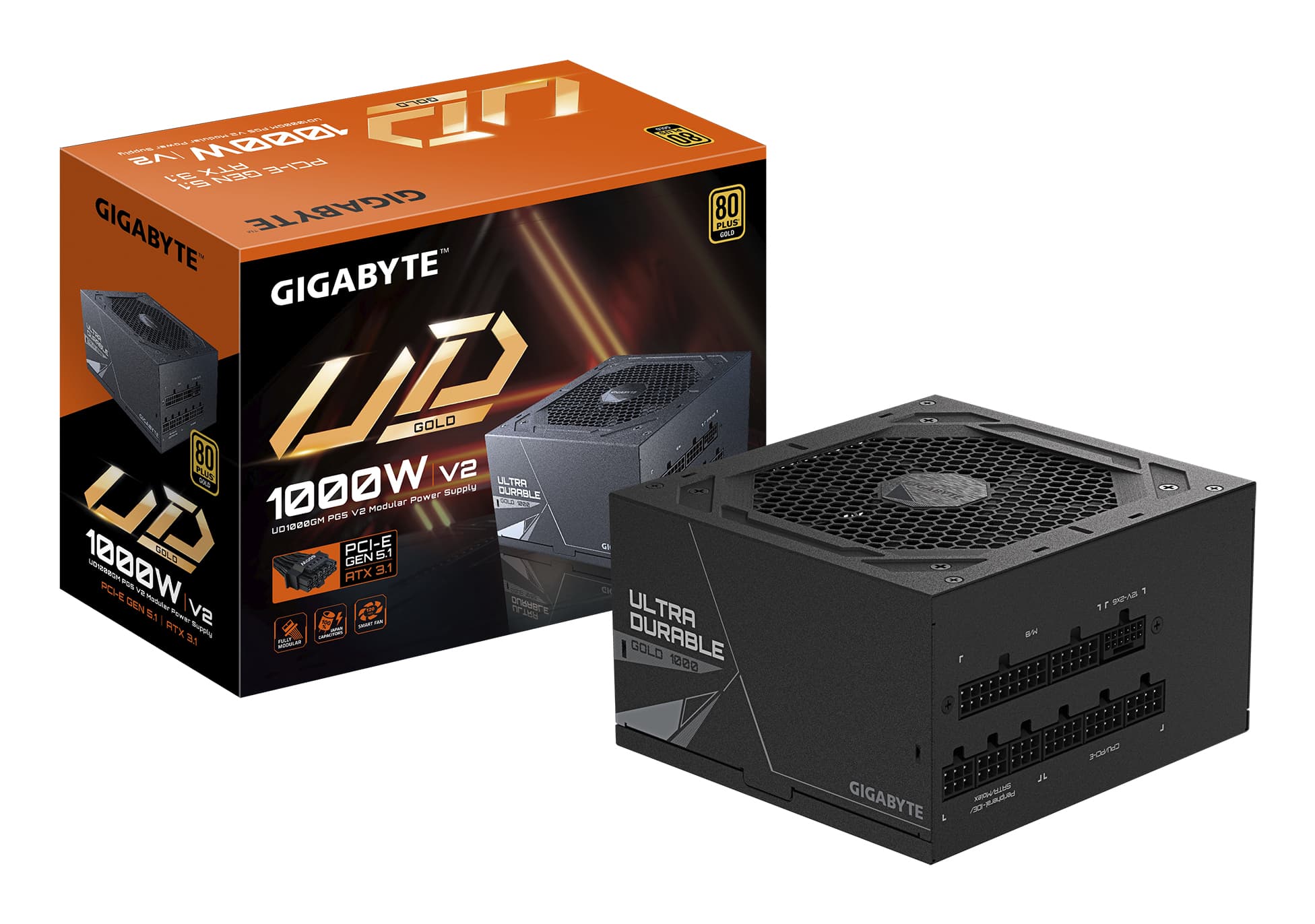 GIGABYTE UD1000GM PG5 V2 Bloc d’Alimentation – PCIe Gen 5.1, 80 PLUS Gold, Conception entièrement modulaire, Ventilateur 120 mm, Compatible ATX 3.1, Prise EU