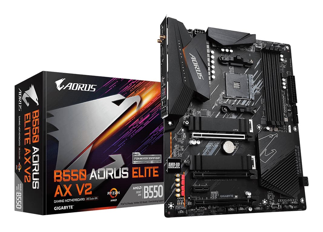 GIGABYTE B550 AORUS ELITE AX V2 Carte mère - Processeurs AMD Ryzen 5000, VRM 12+2 phases, jusqu'à 4733 MHz DDR4, 1xPCIe 4.0 + 1xPCIe 3.0 M.2, Wi-Fi 6E, LAN 2.5GbE, USB 3.2 Gen 2