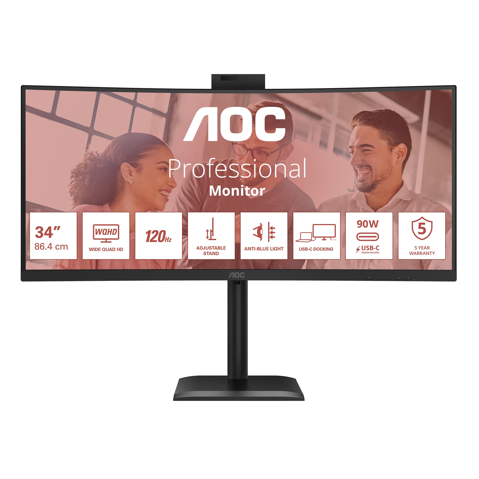 AOC E4 CU34E4CW écran plat de PC 86,4 cm (34") 3440 x 1440 pixels UltraWide Quad HD LED Noir