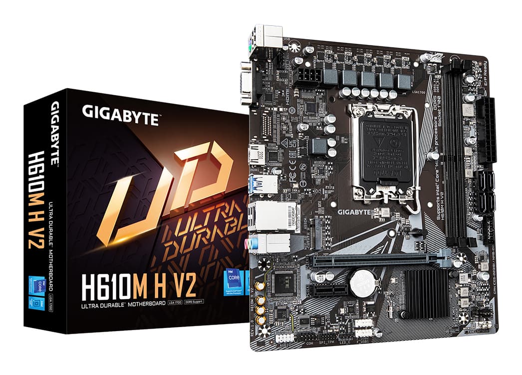 GIGABYTE H610M H V2 Carte mère - Compatible avec processeurs Intel Core 14th CPUs, 4+1+1 Hybrid Digital VRM, up to 5600MHz DDR5, 1xPCIe 3.0 M.2, GbE LAN, USB 3.2 Gen 1