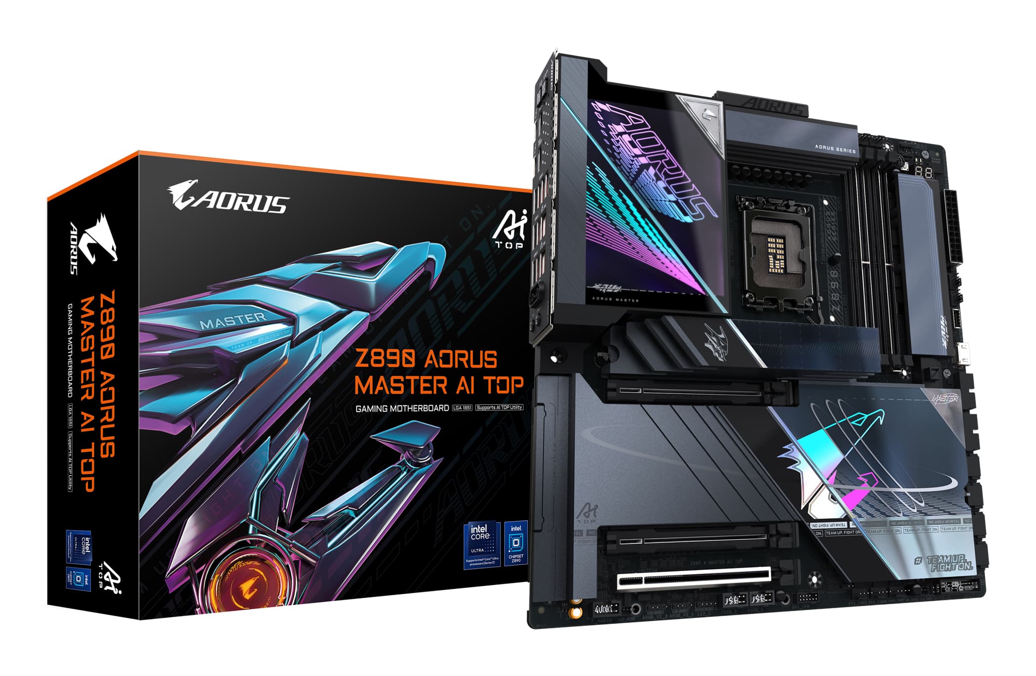 GIGABYTE Z890 AORUS MASTER AI TOP Carte Mère - Prend en charge les processeurs Intel Core Ultra (Série 2), VRM 20+1+2 phases, jusqu'à 9500MHz DDR5 (OC), PCIe 5.0 M.2, Wi-Fi 7, Thunderbolt 4