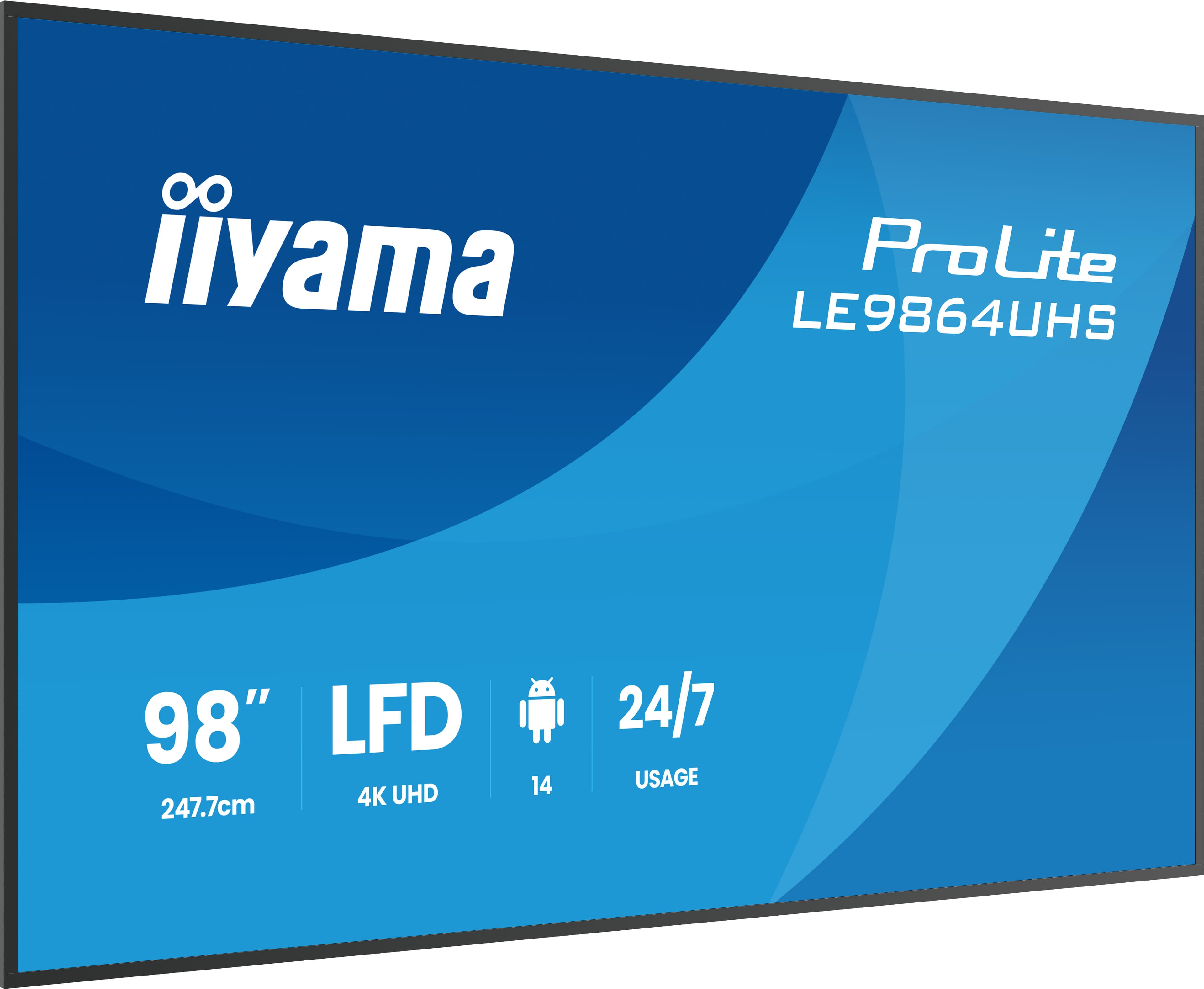 iiyama LE9864UHS-B1AG Écran d'affichage dynamique Écran plat de signalisation numérique 2,49 m (98") Wifi 500 cd/m² 4K Ultra HD Noir Intégré dans le processeur Android 24/7