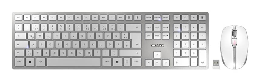 CHERRY DW 9100 SLIM clavier Souris incluse Universel RF sans fil + Bluetooth QWERTZ Allemand Argent