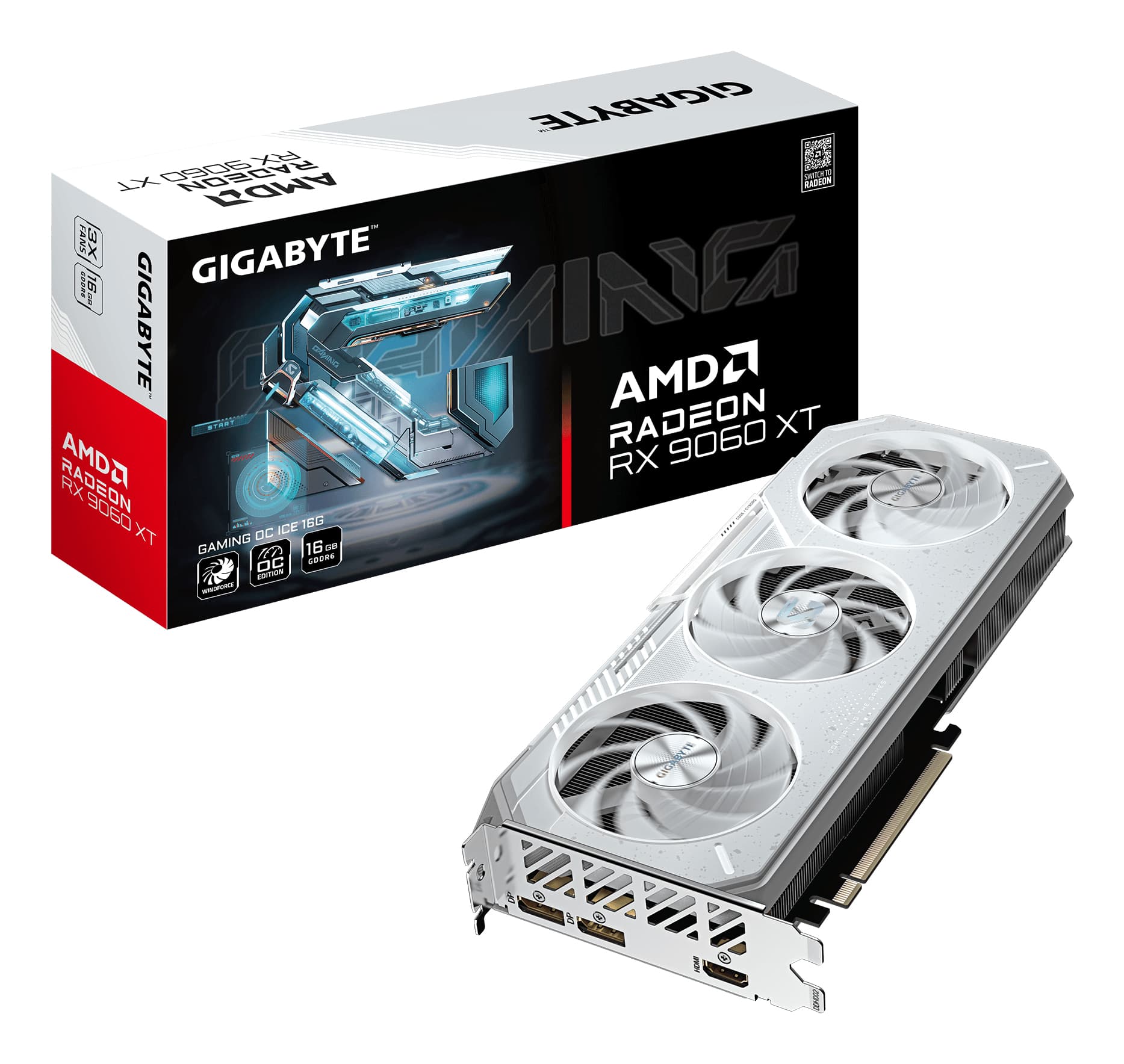 GIGABYTE GAMING Carte Graphique Radeon RX 9060 XT OC ICE 16G - 16GB GDDR6, 256bit, PCI-E 5.0, 3320 MHz Core Clock, 2 x DisplayPort, 1 x HDMI, GV-R906XGAMINGOCICE-16GD