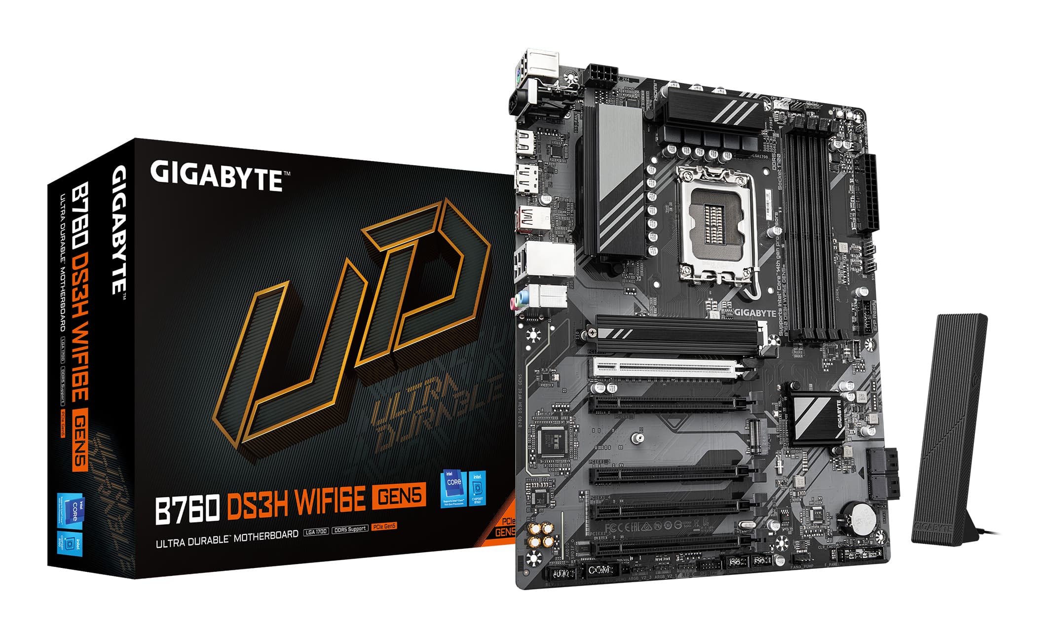 GIGABYTE B760 DS3H WIFI6E GEN5 Carte Mère – Compatible avec processeurs Intel Core 14e génération, VRM numérique 8+2+1 phases, jusqu’à 5600 MHz DDR5, 2xPCIe 4.0 M.2, Wi-Fi 6E, LAN 1 GbE, USB 3.2 Gen 2x2