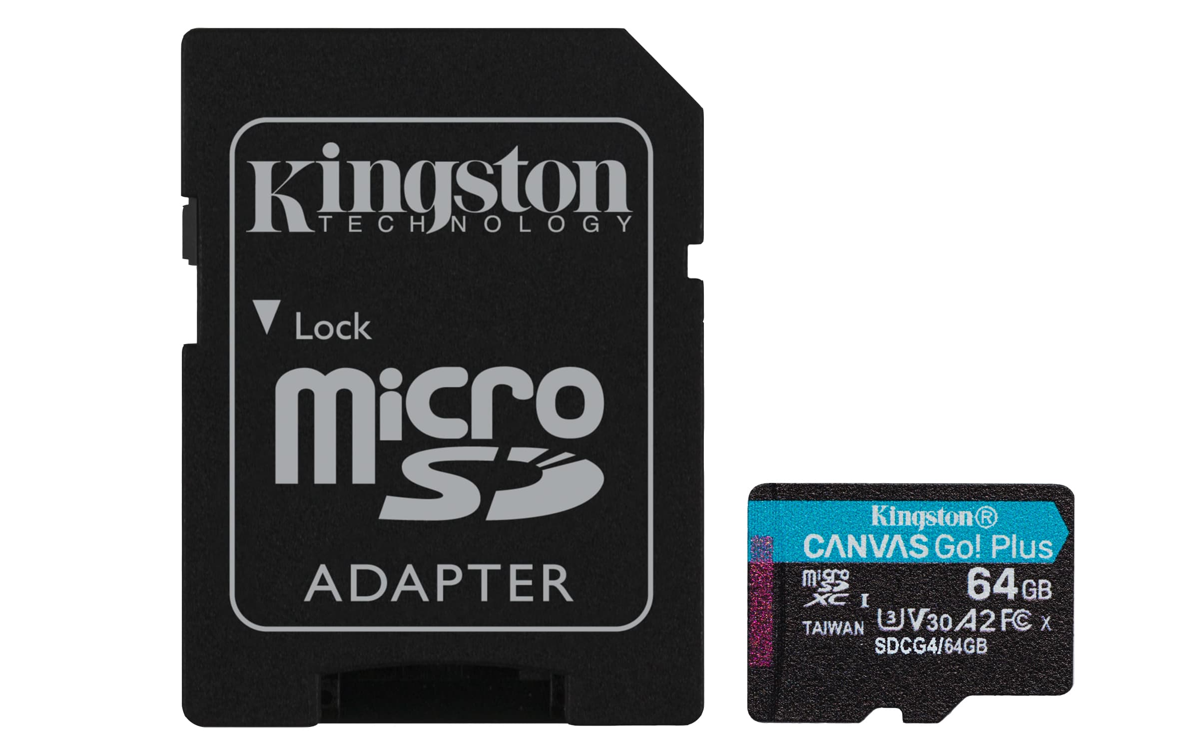 Kingston Technology Carte microSDXC Canvas Go Plus Gen4 200 Mo/s A2 U3 V30 64 Go + adaptateur