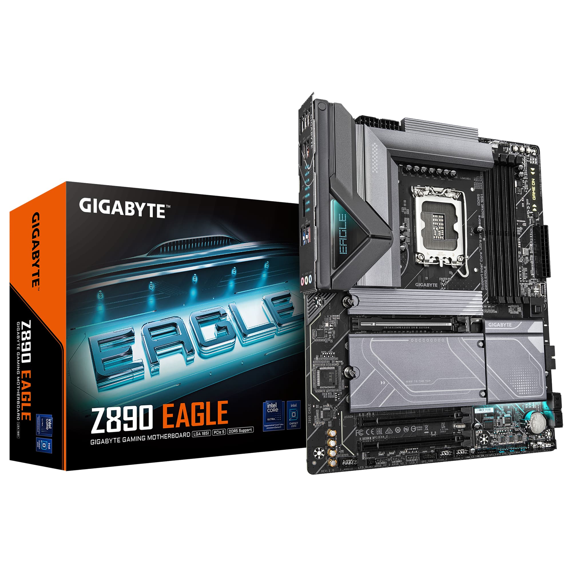 GIGABYTE Z890 EAGLE Carte Mère - Prend en charge les processeurs Intel Core Ultra (Série 2), VRM 14+1+2 phases, jusqu'à 8800MHz DDR5 (OC), 1x PCIe 5.0 M.2 + 3x PCIe 4.0 M.2, LAN 2,5GbE, USB4