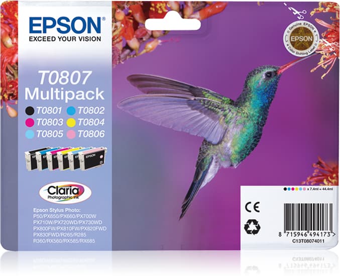 Epson Hummingbird Multipack "Colibri" (T0807) - Encres Claria N, C, M, J, Cc, Mc