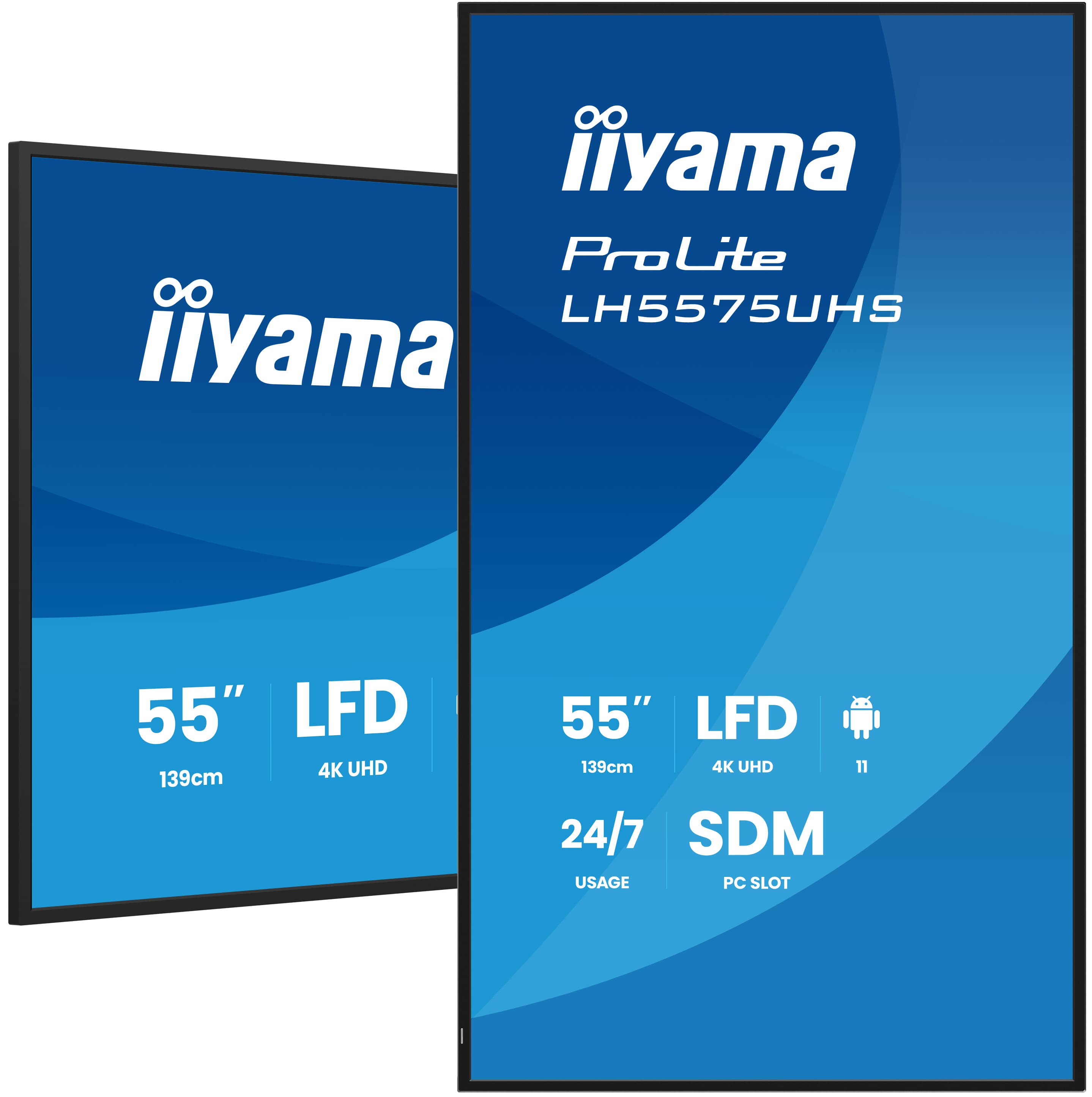 iiyama LH5575UHS-B2AG Écran d'affichage dynamique Écran plat de signalisation numérique 138,7 cm (54.6") LCD Wifi 500 cd/m² 4K Ultra HD Noir Intégré dans le processeur Android 11 24/7