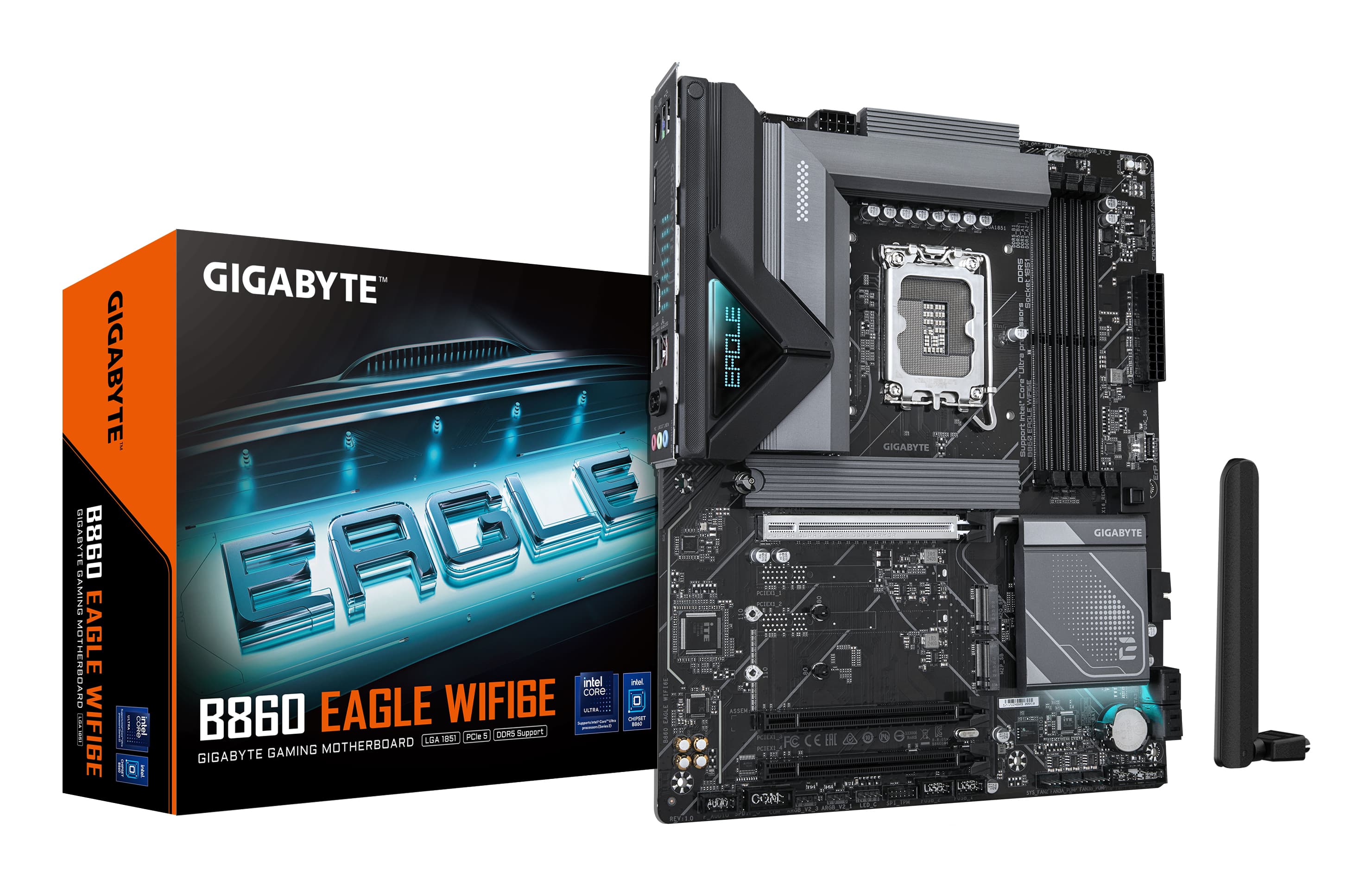 GIGABYTE B860 EAGLE WIFI6E Carte mère - Processeurs Intel Core Ultra, VRM 12+1+2+1 phases, jusqu'à 9066MHz DDR5, 1xPCIe 5.0 + 2xPCIe 4.0 M.2, LAN 2,5 GbE, WIFI 6E, USB 3.2 Gen 2x2