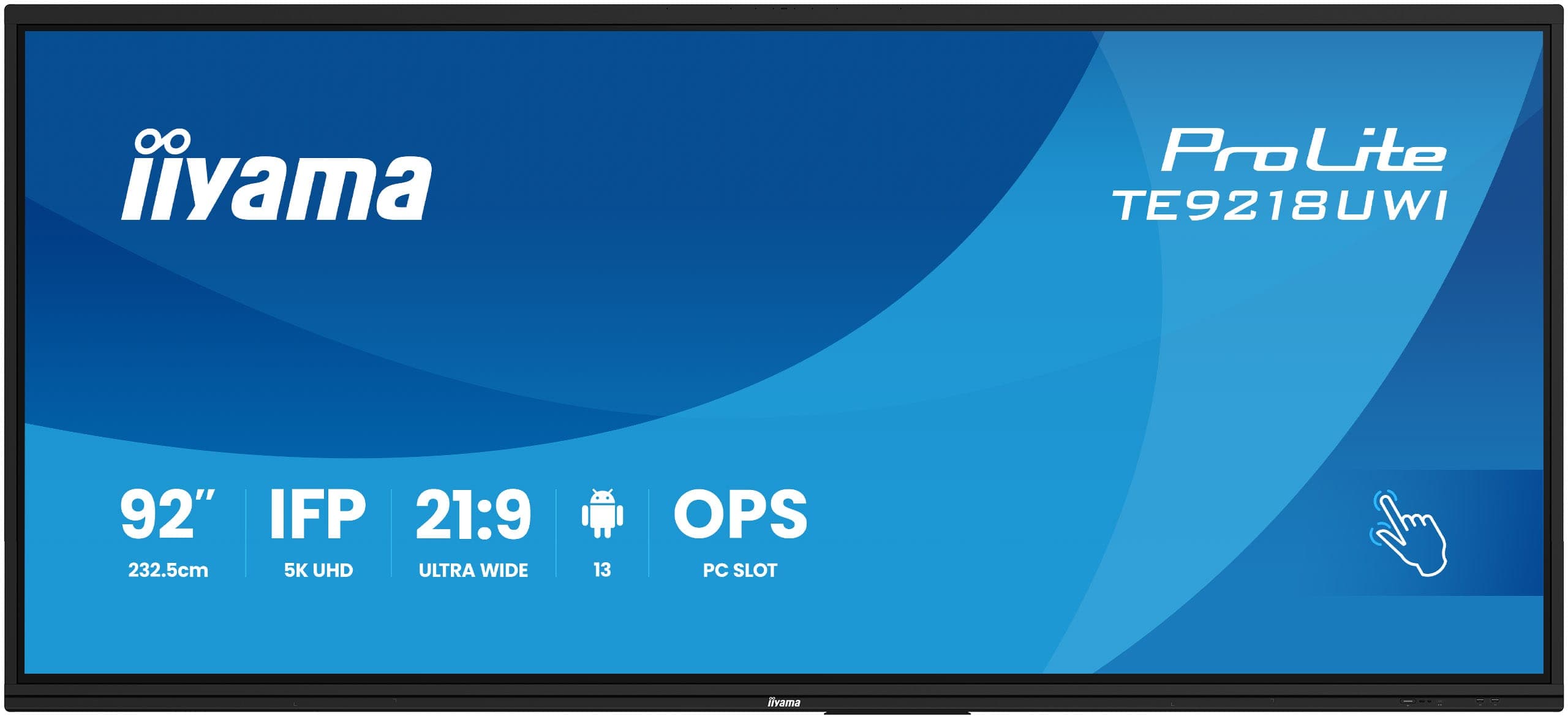 iiyama TE9218UWI-B1AG Écran d'affichage dynamique Écran plat interactif 2,32 m (91.5") LED Wifi 500 cd/m² 5K Ultra HD Noir Écran tactile Intégré dans le processeur Android 16/7