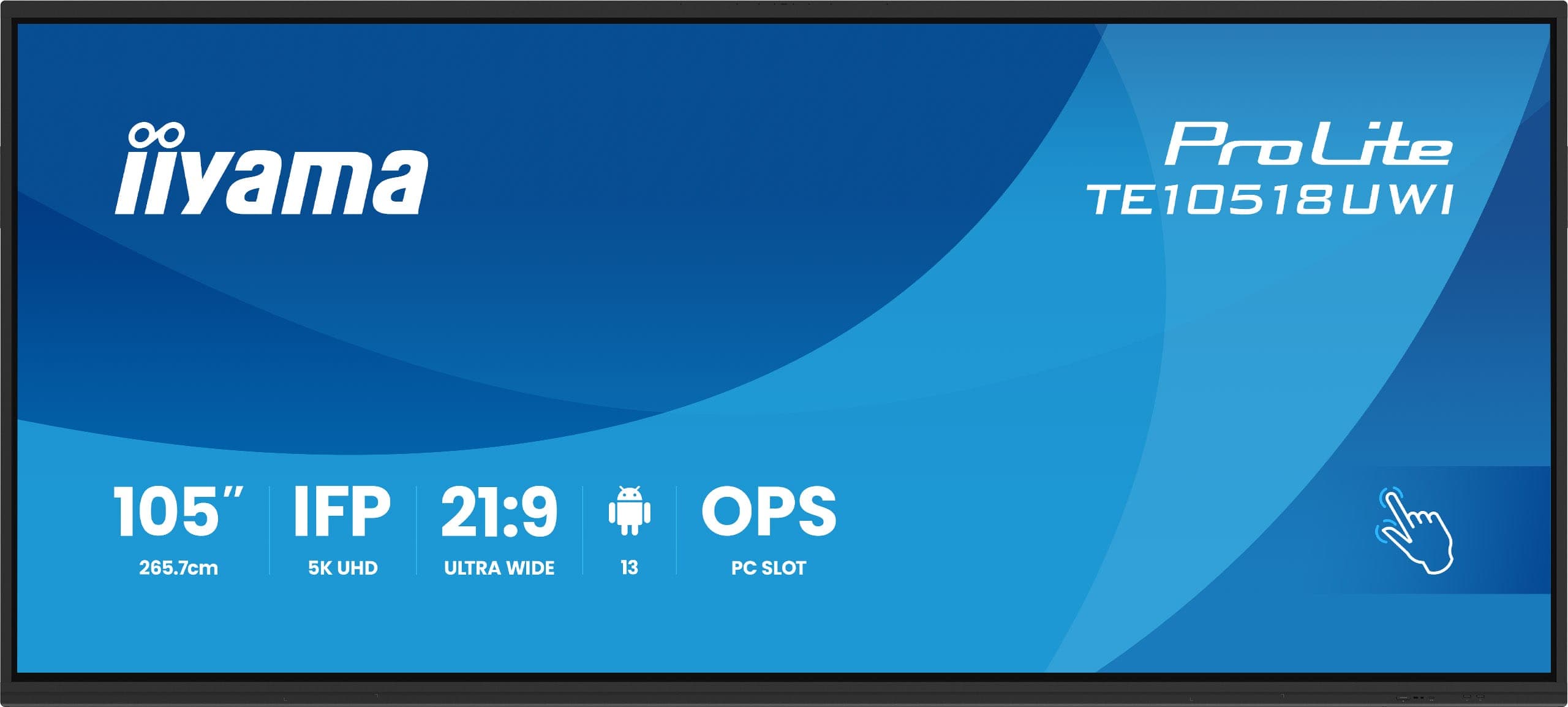iiyama TE10518UWI-B1AG Écran d'affichage dynamique Carte A numérique 2,66 m (104.6") LED Wifi 450 cd/m² 5K Ultra HD Noir Écran tactile Intégré dans le processeur Android 16/7