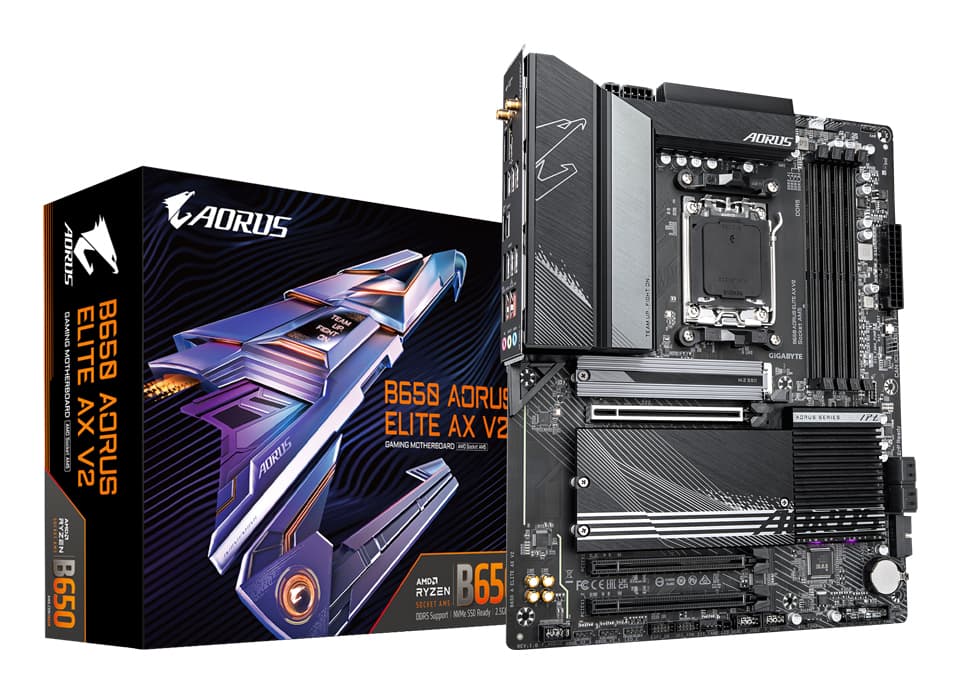 GIGABYTE B650 AORUS ELITE AX V2 Carte mère - AMD Ryzen série 9000, VRM 12+2+2 phases, jusqu'à 8000 MHz DDR5 (OC), 1xPCIe 5.0 + 2xPCIe 4.0 M.2, LAN 2,5 GbE, WIFI 6E, USB 3.2 Gen 2