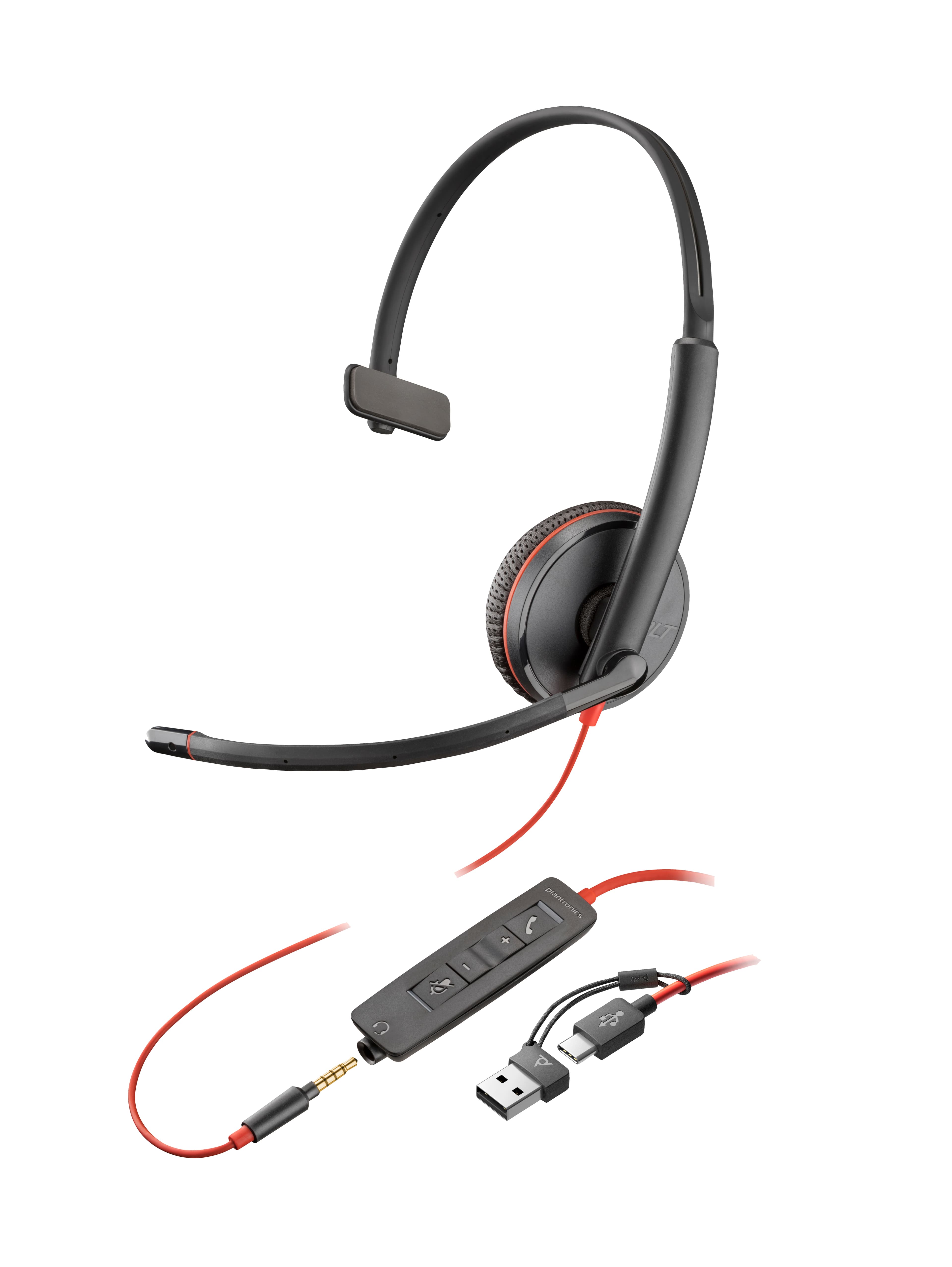 HP Poly Micro-casque monaural USB-C Poly Blackwire 3215 + prise 3,5 mm + adaptateur USB-C/A (lot)