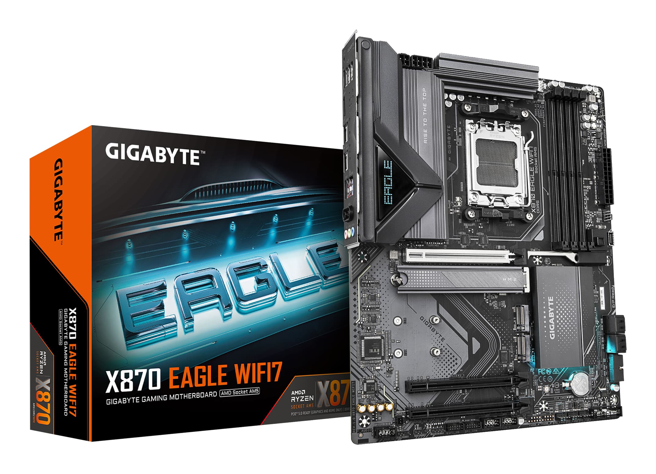 GIGABYTE X870 EAGLE WIFI7 Carte Mère - Prend en charge les processeurs AMD Ryzen 9000, 14+2+2 phases VRM, jusqu'à 8000MHz DDR5 (OC), 1xPCIe 5.0 + 2xPCIe 4.0, Wi-Fi 7, LAN 2,5GbE, USB 4