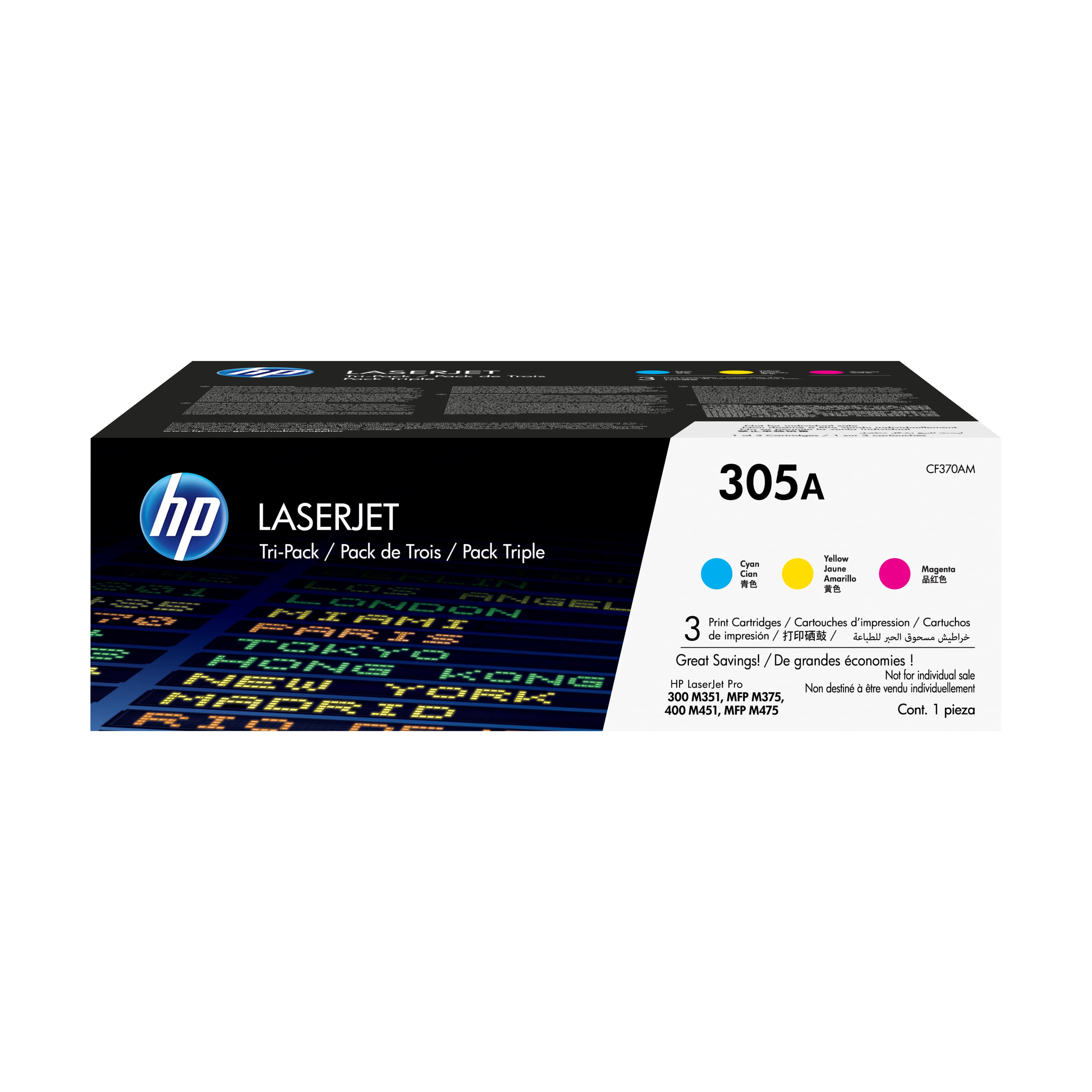 HP 305A pack de 3 toners LaserJet cyan/magenta/jaune authentiques